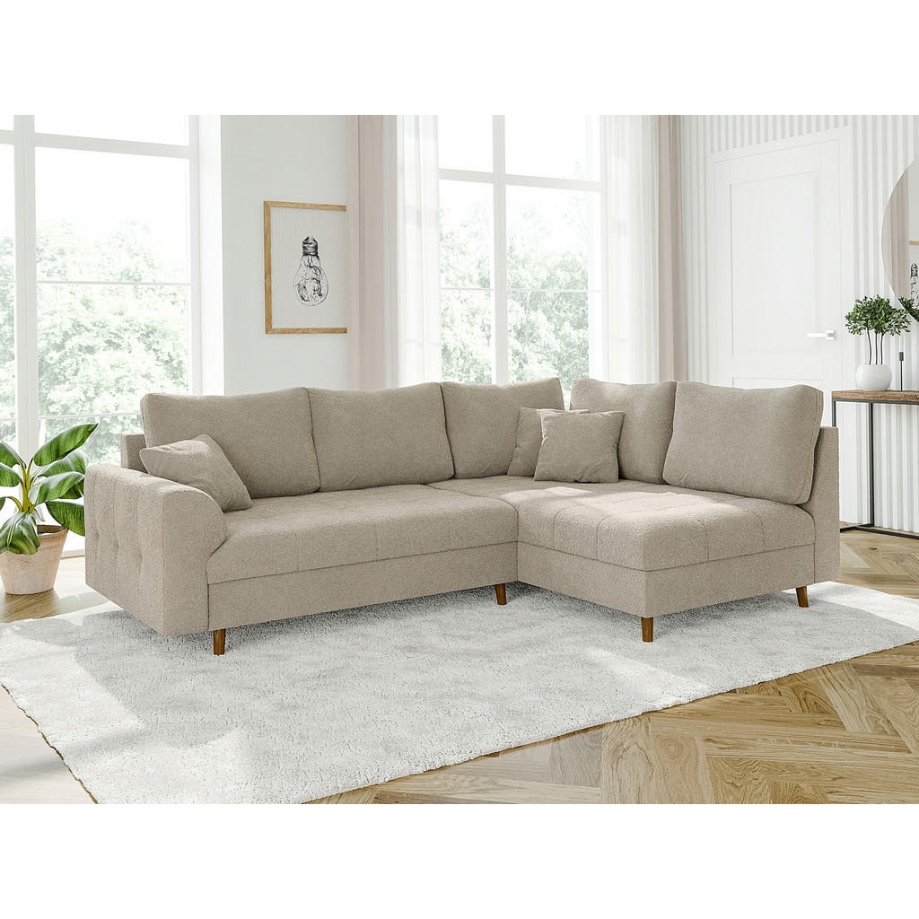 Thumbnail - S-Style Möbel Ecksofa, Beige, Textil, Echtholz, Teilmassiv,Buche, Birke, 4-Sitzer, Füllung: Polyetherschaumkern, L-Form,...