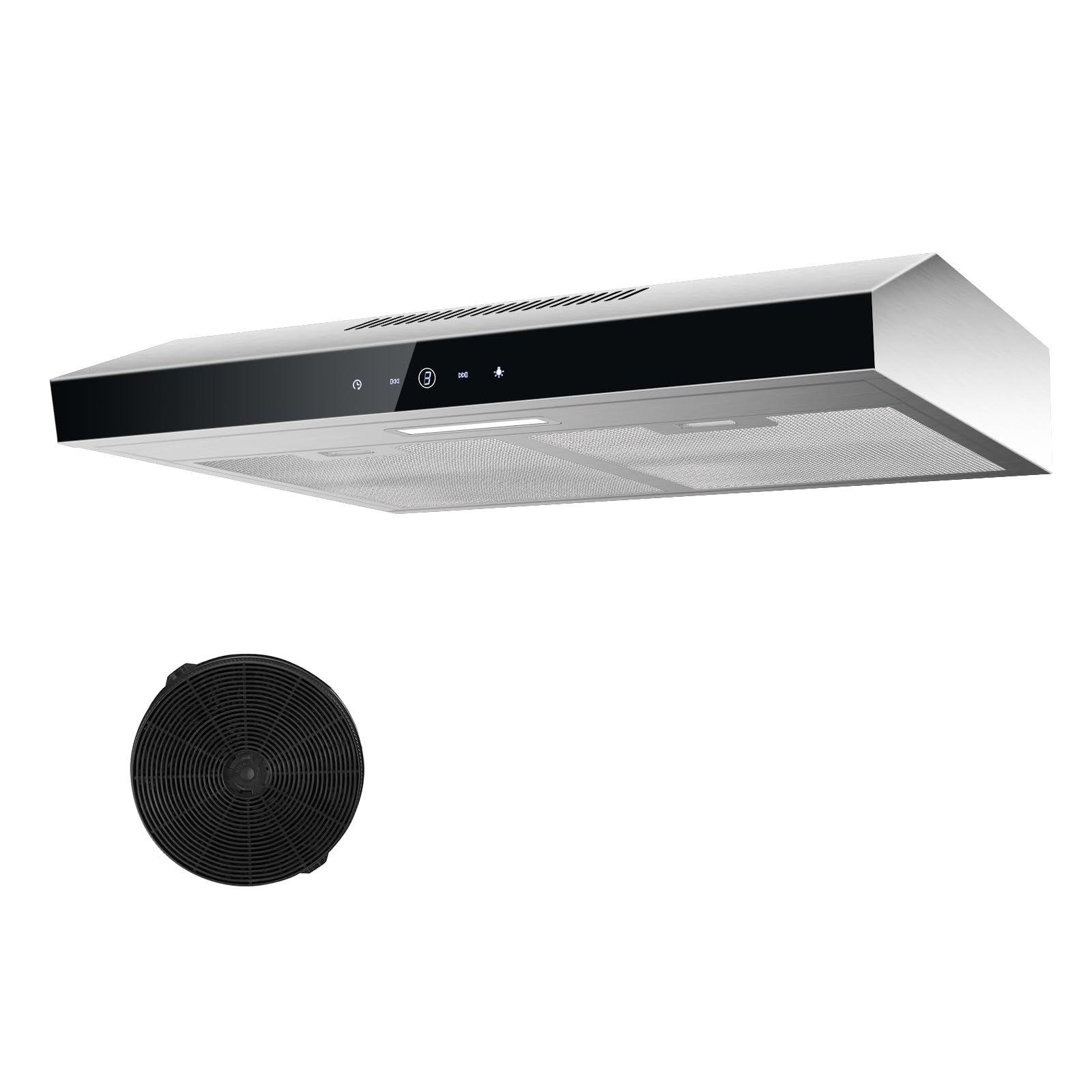 DUNSTABZUGSHAUBE Edelstahl mit Touch-Bedienung, Aktivkohlefilter, Filter - Schwarz, Metall (14.5/53/63.01cm) - Korfee