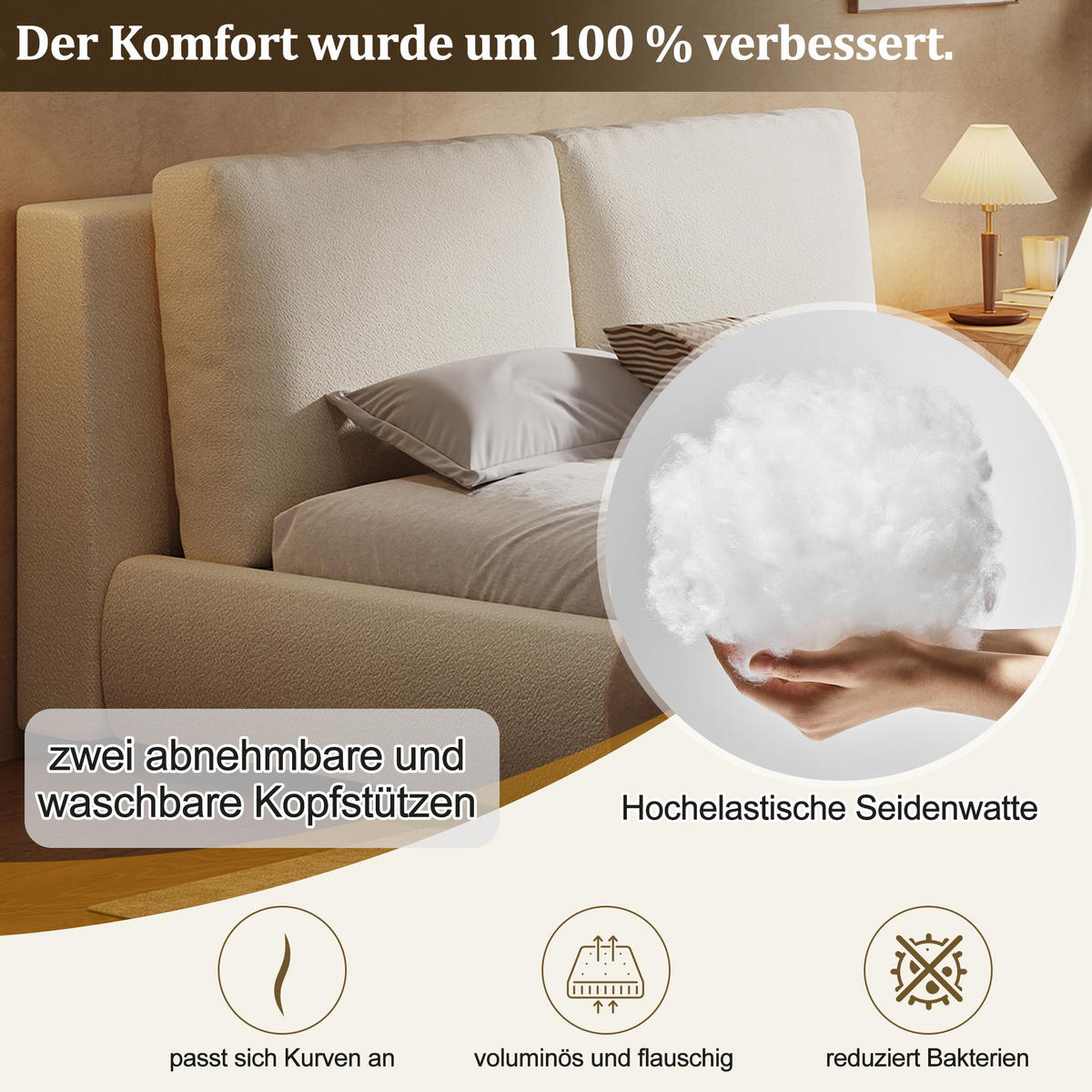 POLSTERBETT 180/200 cm Beige Bouclé mit Stauraum und Lattenrost - Beige, Textil (180/200cm) - OKWISH