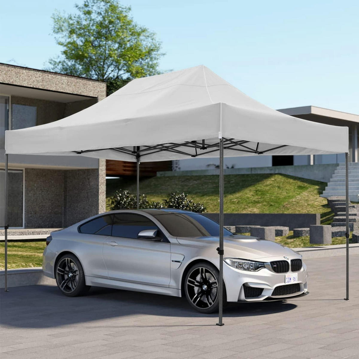 FALTPAVILLON 3x4,5m Weiß mit 4 Seitenteilen - Weiß, Textil (300/330/450cm)