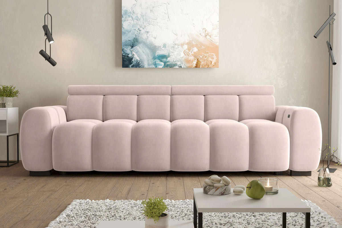 BIGSOFA ALESSIO Velours Beige mit elektrischer Sitztiefenverstellung - Beige, Kunststoff/Textil (248/77/108cm) - 99rooms
