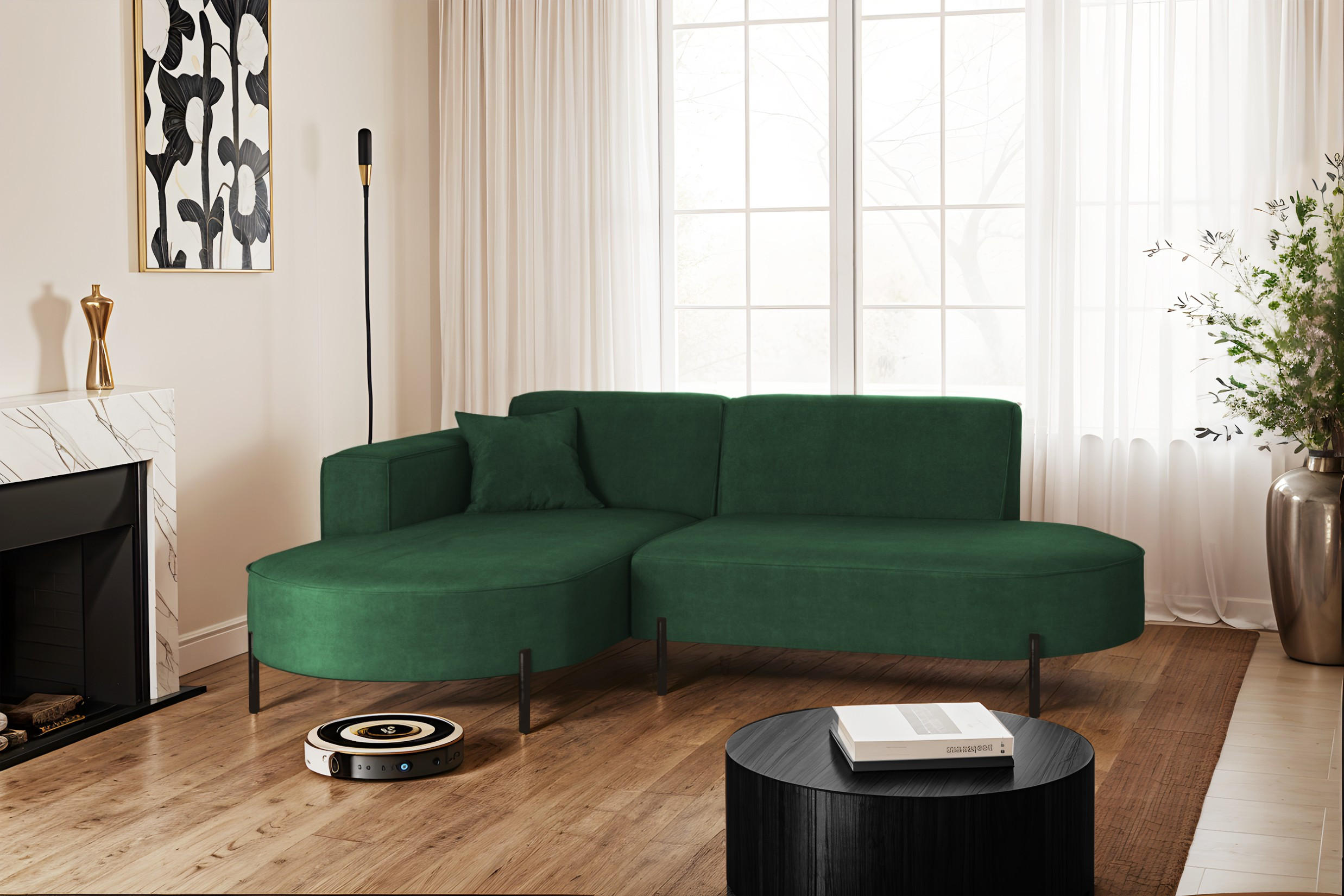 ECKSOFA L-Form Designer Modena Rein Stoff Noel Grün Links - Grün, Holz/Textil (165/236cm) - Kaiser Möbel