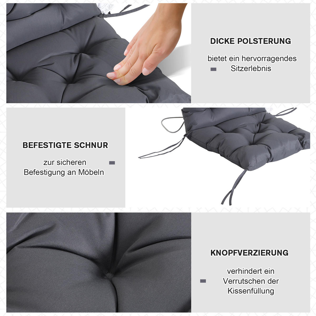 SITZKISSEN, Oxford, Schaumstoff, Grau - Grau, Kunststoff/Textil (50/8/98cm) - Outsunny