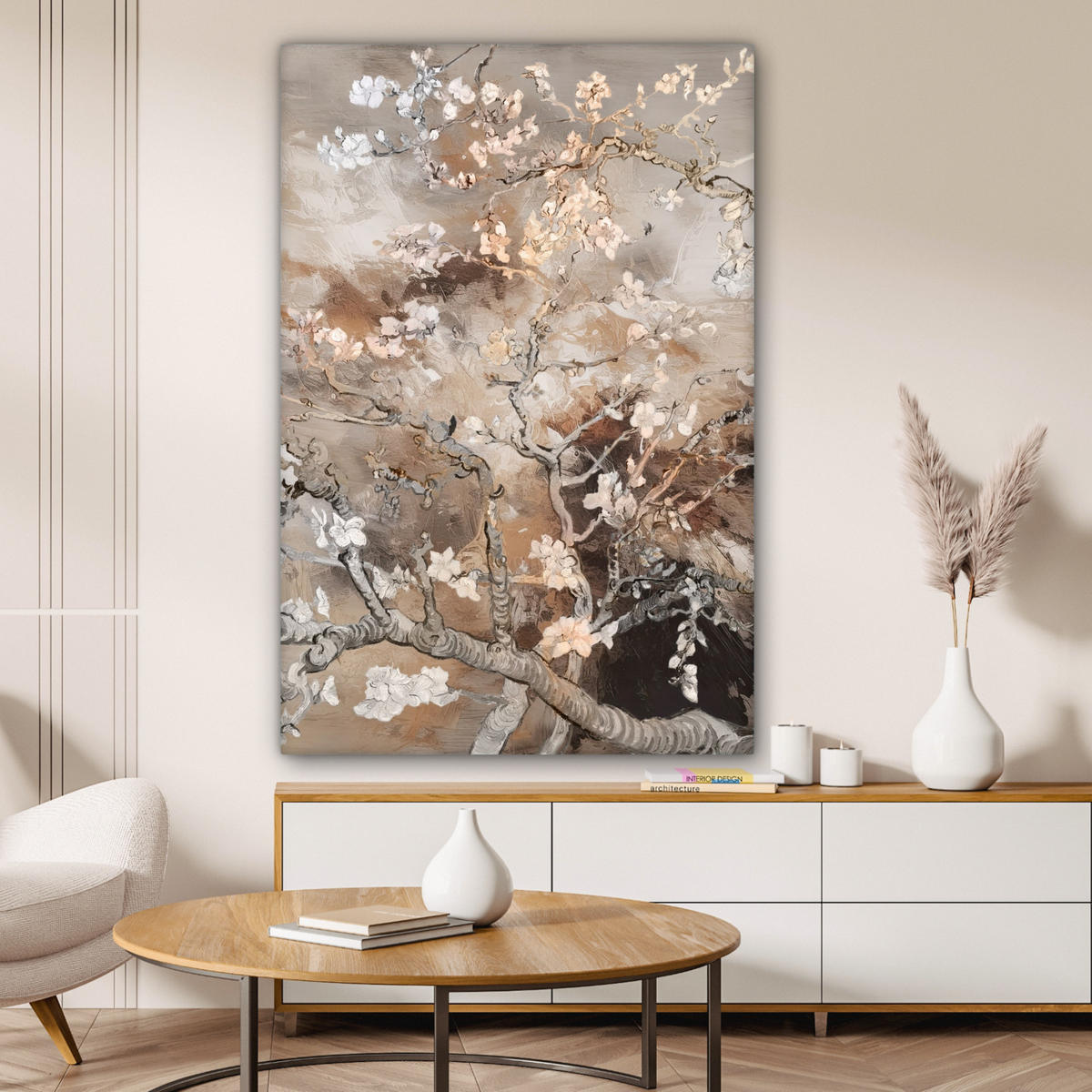 LEINWANDBILD Mandelblüte - Kunst - Van Gogh - Beige - Abstrakt 80x120 cm - Braun, Textil (80/120cm) - MuchoWow