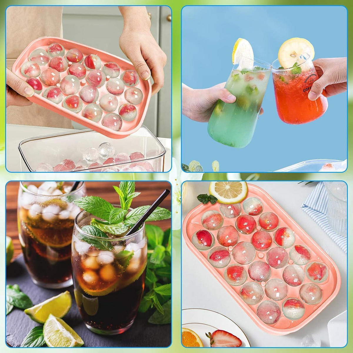 EISWÜRFELFORM Silikon Rund 2er Set Rosa - Rosa, Kunststoff (12/3.8/20cm)