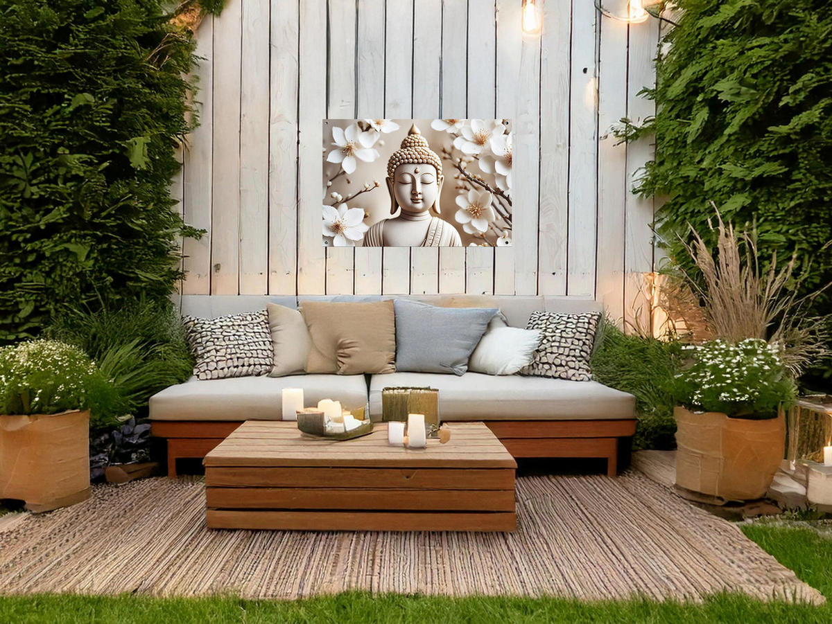 GARTEN-POSTER 90x60 cm Gartendeko: Buddha - Beige, Kunststoff (90/60/2cm) - artissimo
