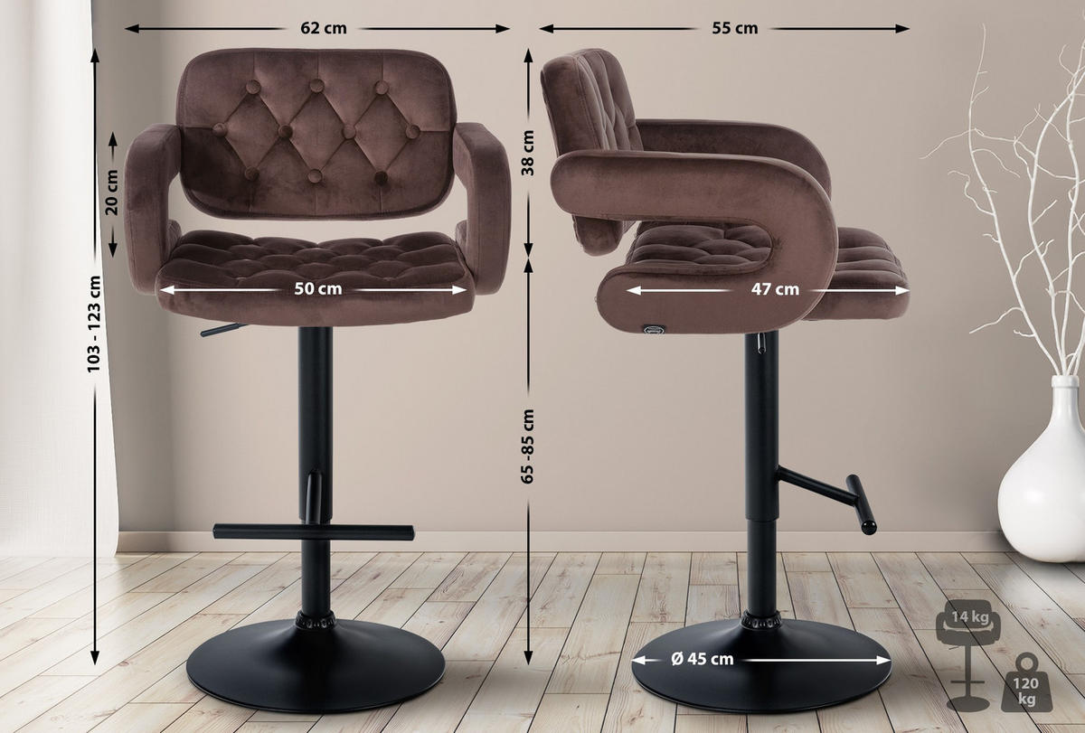 BARHOCKER Samt braun - Schwarz/Braun, Textil (62/103/55cm) - CLP