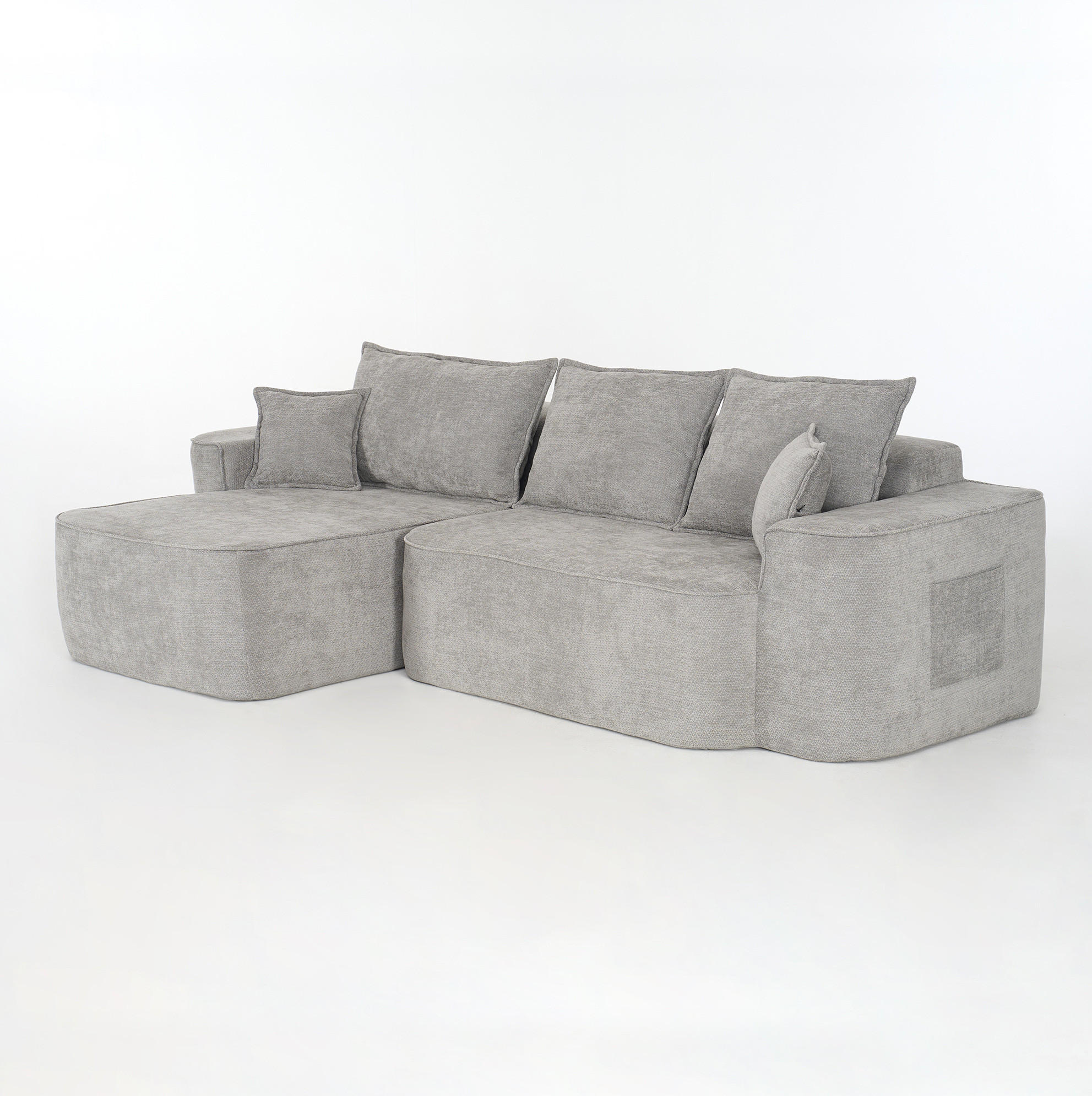 ECKSOFA 262 cm aus Chenille mit modularem Boneless-Design Grau - Grau, Textil (144/262cm) - Modenvie