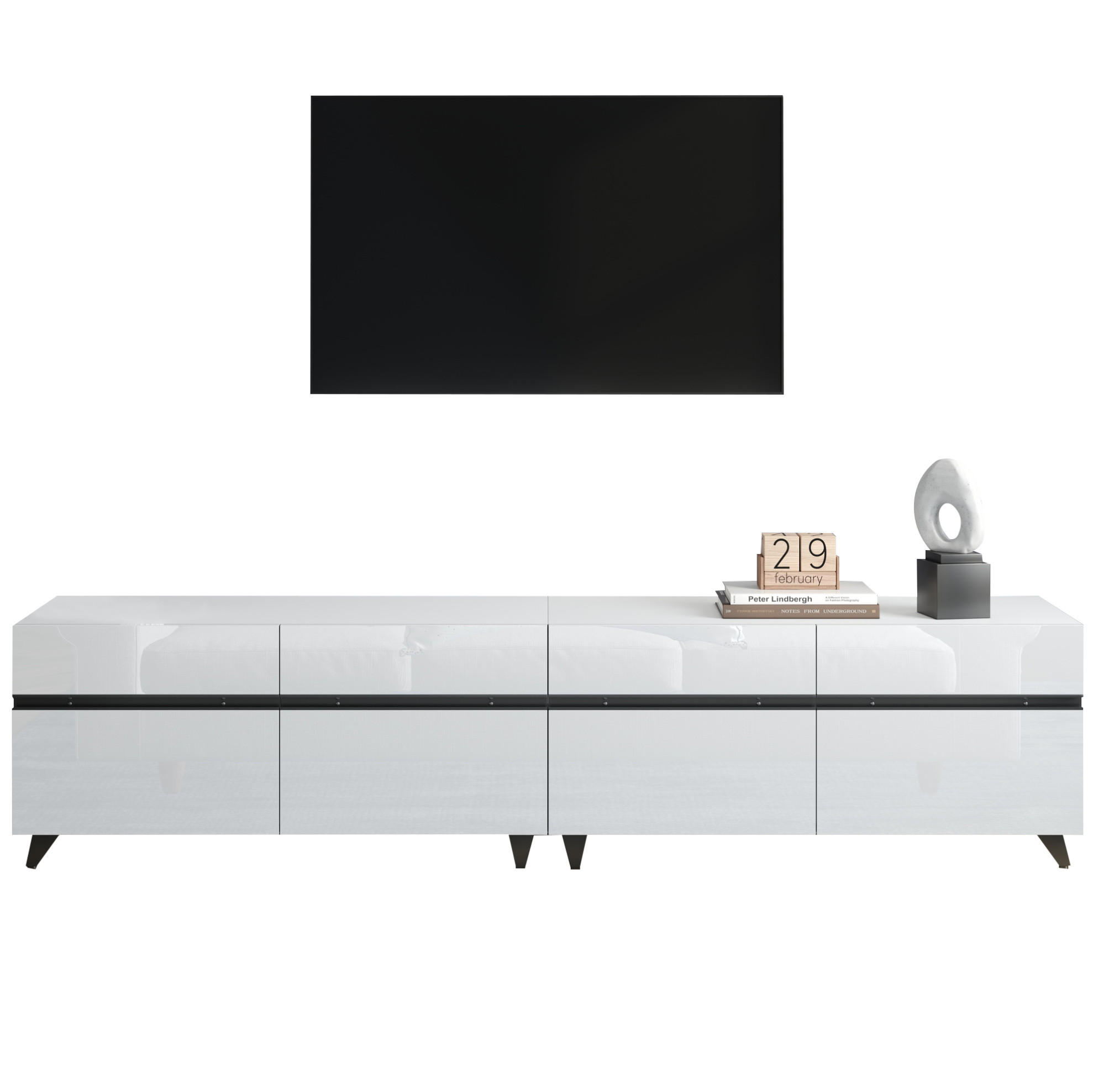 TV-SCHRANK 180/40/49 cm weiß Hochglanz mit 4 Schränken und verstellbaren Trennwänden - Weiß, Holzwerkstoff (180/49/40cm) - OKWISH