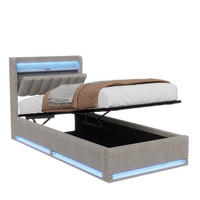 STAURAUMBETT 90x200 cm Einzelbett, LED und USB, Kopfteil mit Stauraum, Samtstoff in Grau - Grau, Holz (90/200cm) - BRILVERDE