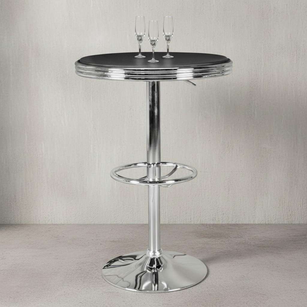 BARTISCH – Retro-Stil, höhenverstellbar, Aluminiumoptik, Kunstleder - Silberfarben/Schwarz, Textil/Metall (60/60/68cm) - KADIMA DESIGN