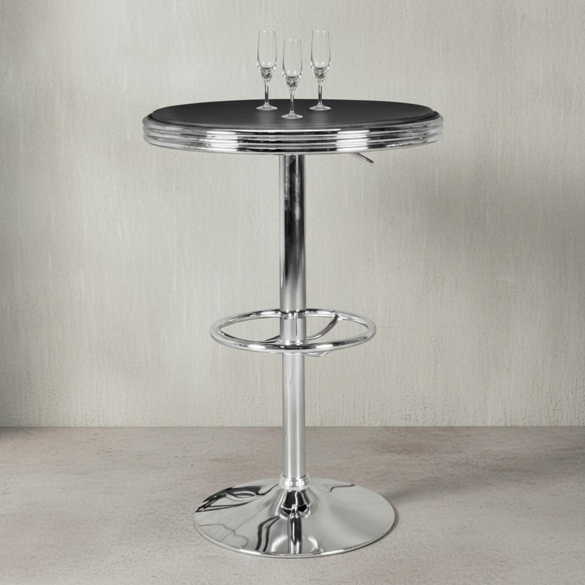 BARTISCH – Retro-Stil, höhenverstellbar, Aluminiumoptik, Kunstleder - Silberfarben/Schwarz, Textil/Metall (60/68/60cm) - KADIMA DESIGN