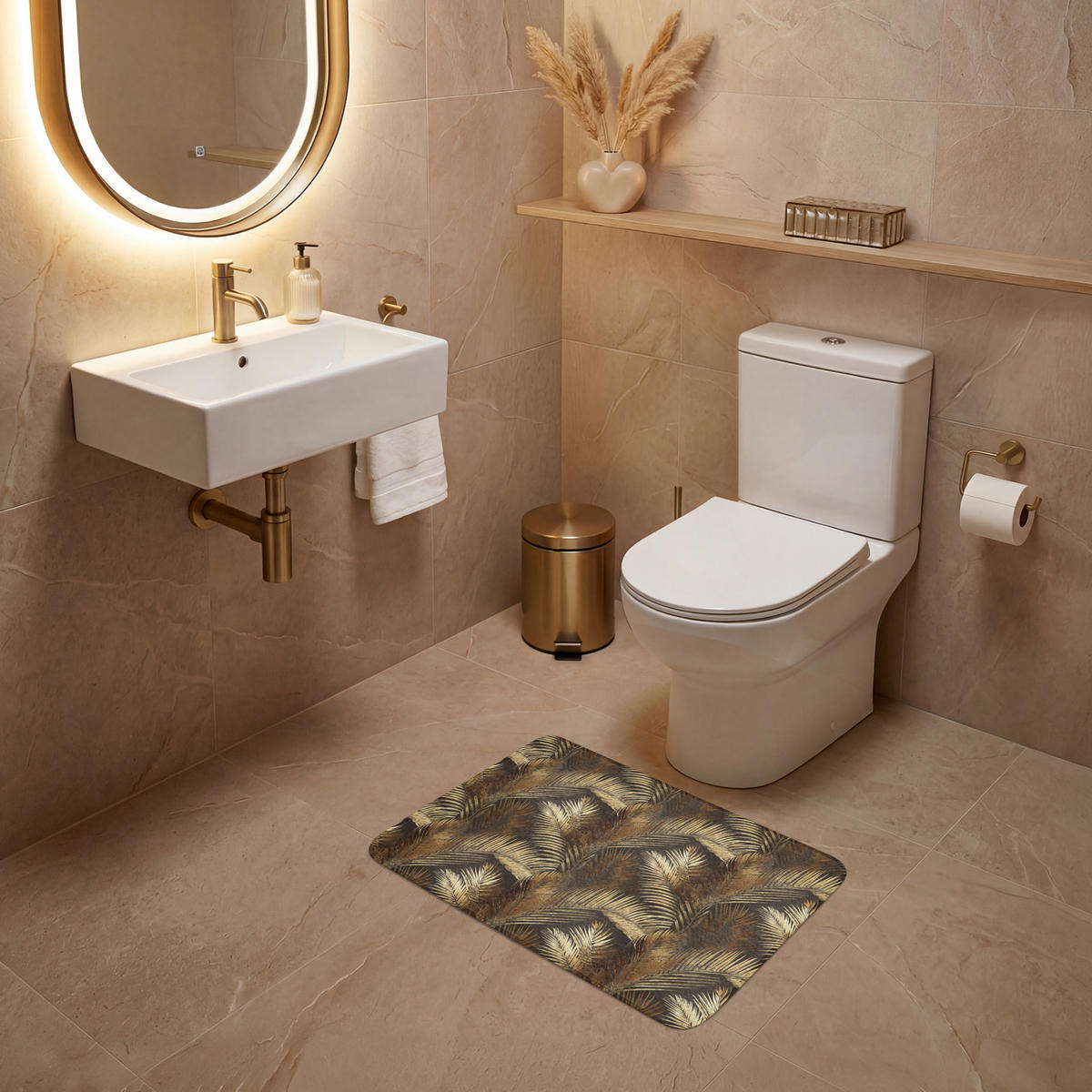 WC PŘEDLOŽKA Tropical - Listy - zlaté 60x40 cm - zlatá, textil/plast (60/1cm) - OnlyWow