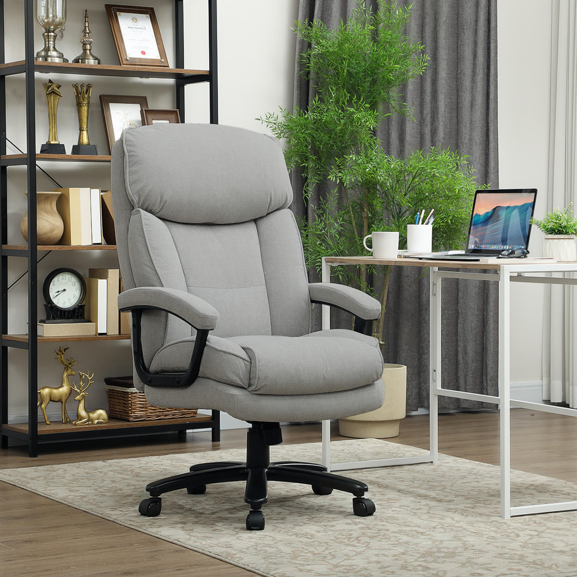 BÜROSTUHL mit Drehfunktion 68,5L x 79B x 117-125cm Hellgrau - Hellgrau, Kunststoff (68.5/125/79cm) - HOMCOM