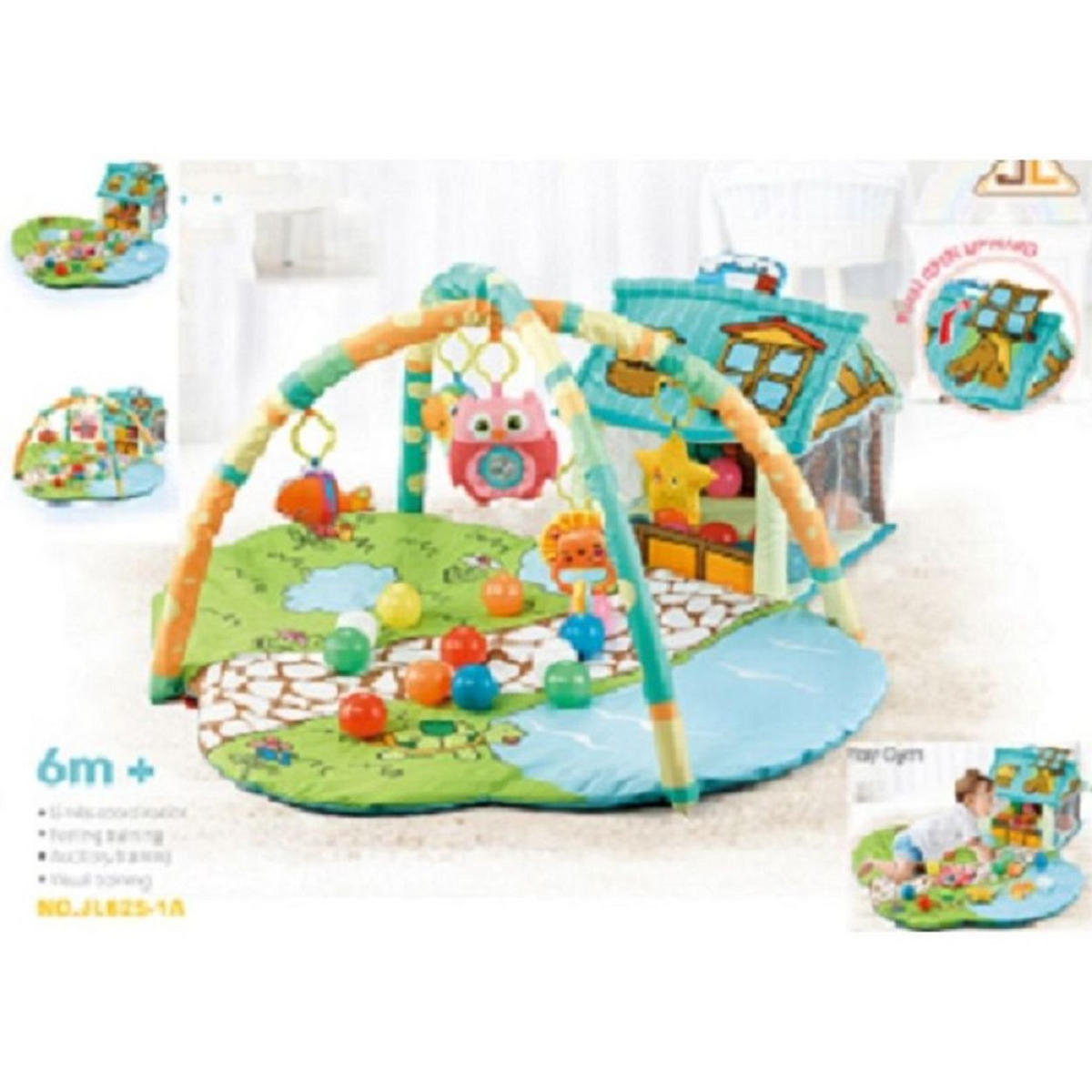 SPIELBOGEN Happy Farm JL625-1A Activity-Center, 30 Spielbälle, kleines Haus, 100% Polyester - Grün, Textil (85/48/90cm) - Moni
