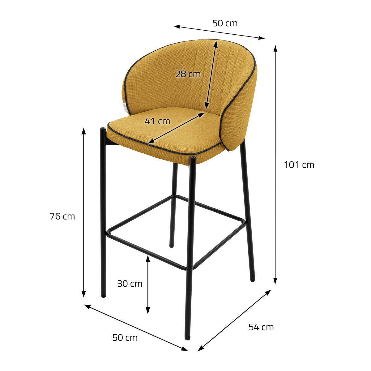 BARHOCKER 4er Set Senf mit Stoffbezug - Gelb/Schwarz, Textil/Metall (50/101/54cm) - ML-DESIGN