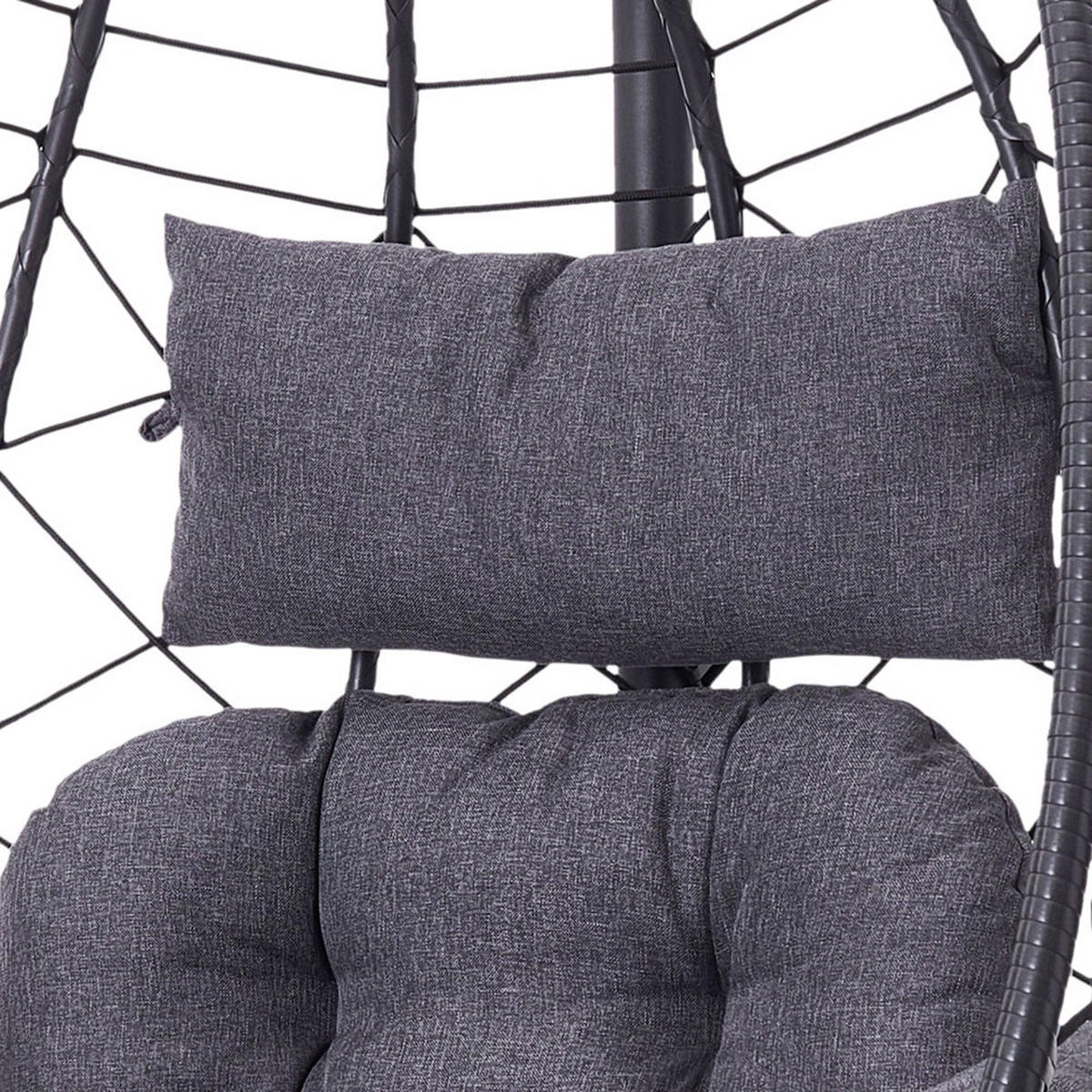 HÄNGESESSEL mit Kissen & Kopfstütze Eiförmig aus PE-Rattan, Eisen, Nylonseil in Schwarz Robuste Wetterbeständig Einfache Montage 93 x 88 x 192 cm - Schwarz, Metall (93/192/88cm) - Livingandhome