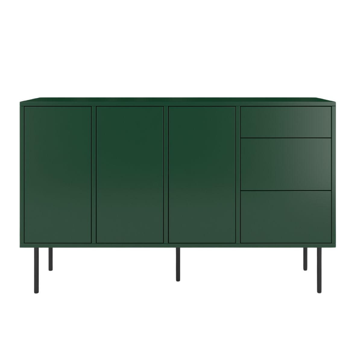 SIDEBOARD Mirka, Grün, Push to Open System, Minimalistisch - Dunkelgrün/Schwarz, Holzwerkstoff/Metall (130/80/40cm) - Dancan