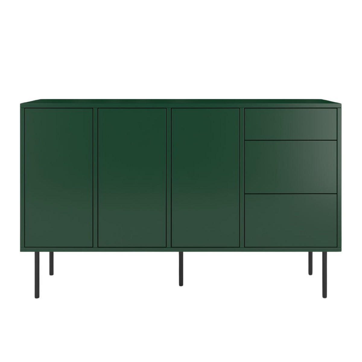 SIDEBOARD Mirka, Grün, Push to Open System, Minimalistisch - Dunkelgrün/Schwarz, Holzwerkstoff/Metall (130/80/40cm) - Dancan