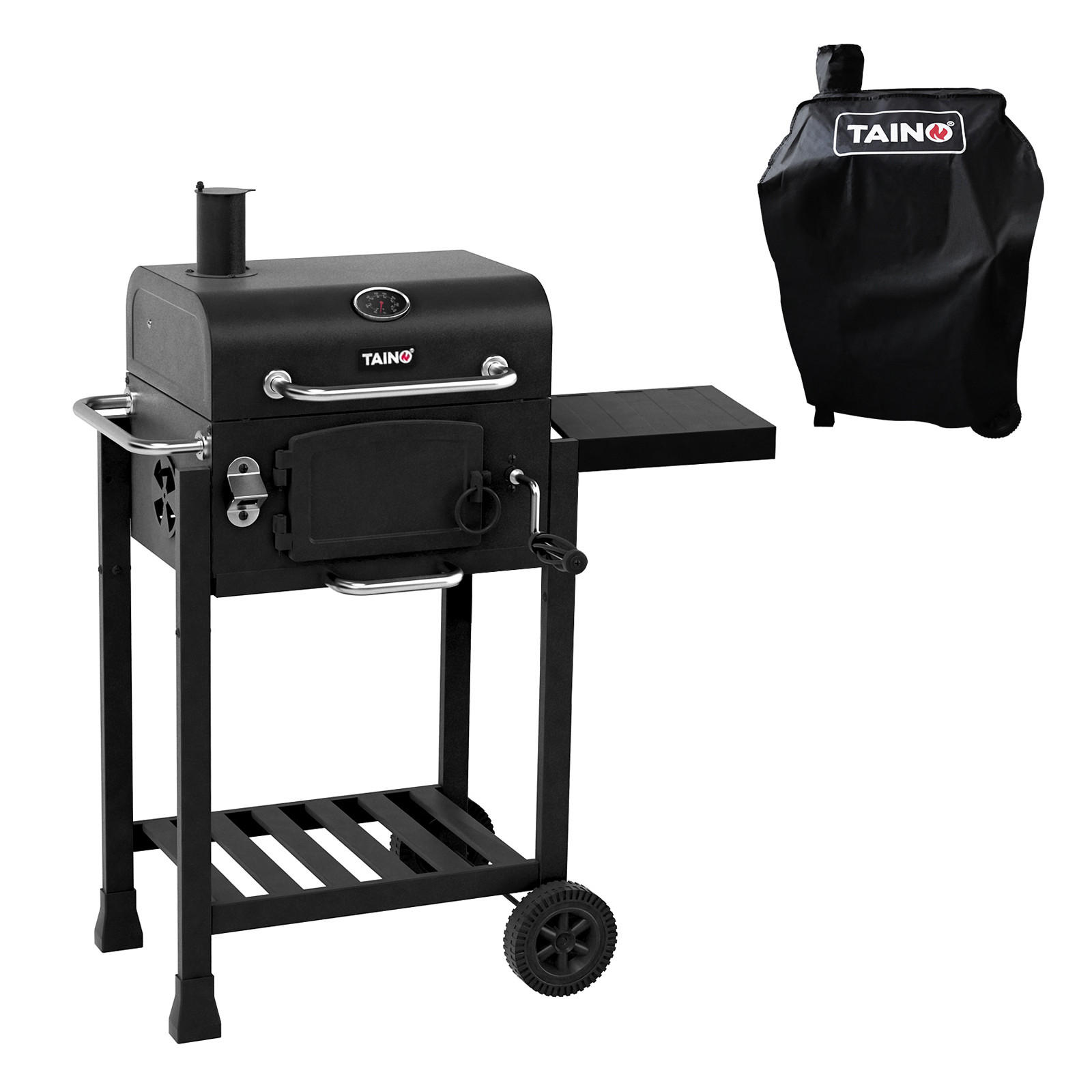 HOLZKOHLEGRILL HERO Set inkl. Abdeckhaube - Schwarz, Metall (87/108/57cm) - TAINO