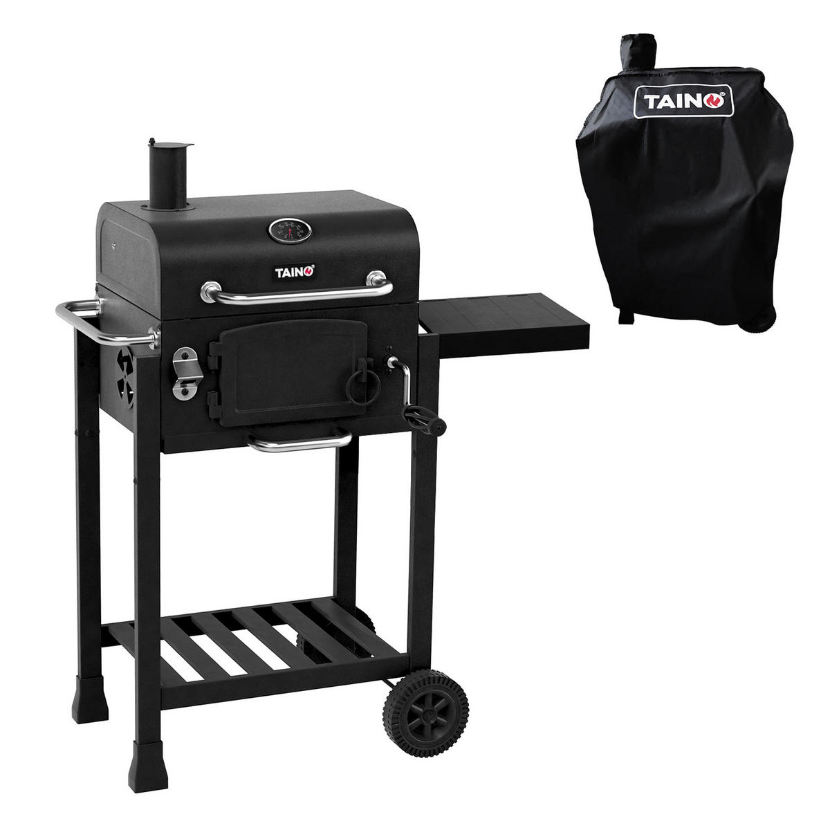 HOLZKOHLEGRILL HERO Set inkl. Abdeckhaube - Schwarz, Metall (87/108/57cm) - TAINO