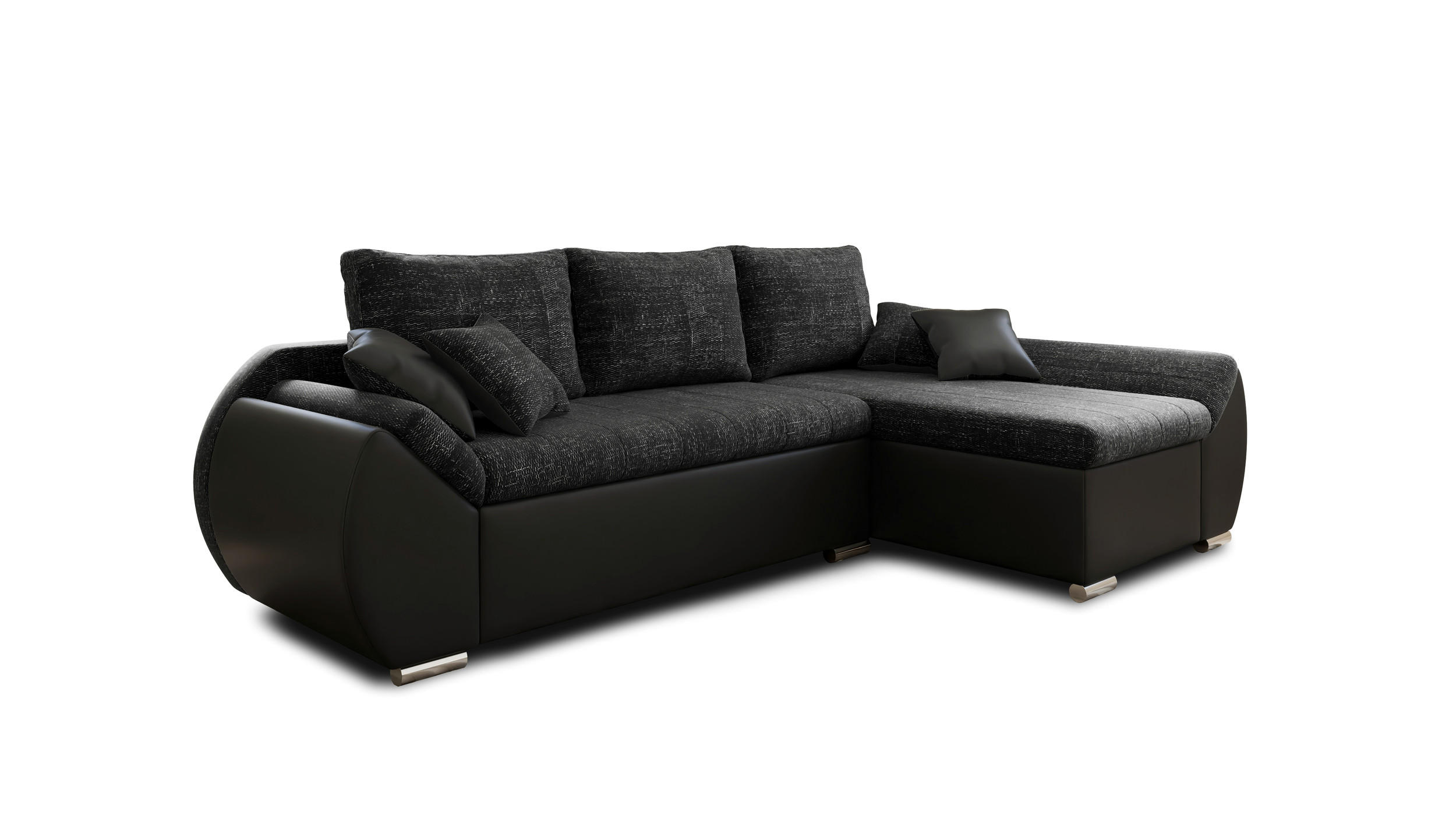 ECKSCHLAFSOFA ALEX – Schwarz (Lawa 06 + Soft 11) + Hocker - Rechts - Schwarz, Holzwerkstoff/Metall (275/155cm) - Möblo