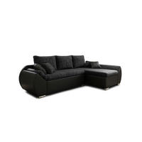 ECKSCHLAFSOFA ALEX – Schwarz (Lawa 06 + Soft 11) + Hocker - Rechts - Schwarz, Holzwerkstoff/Metall (275/155cm) - Möblo