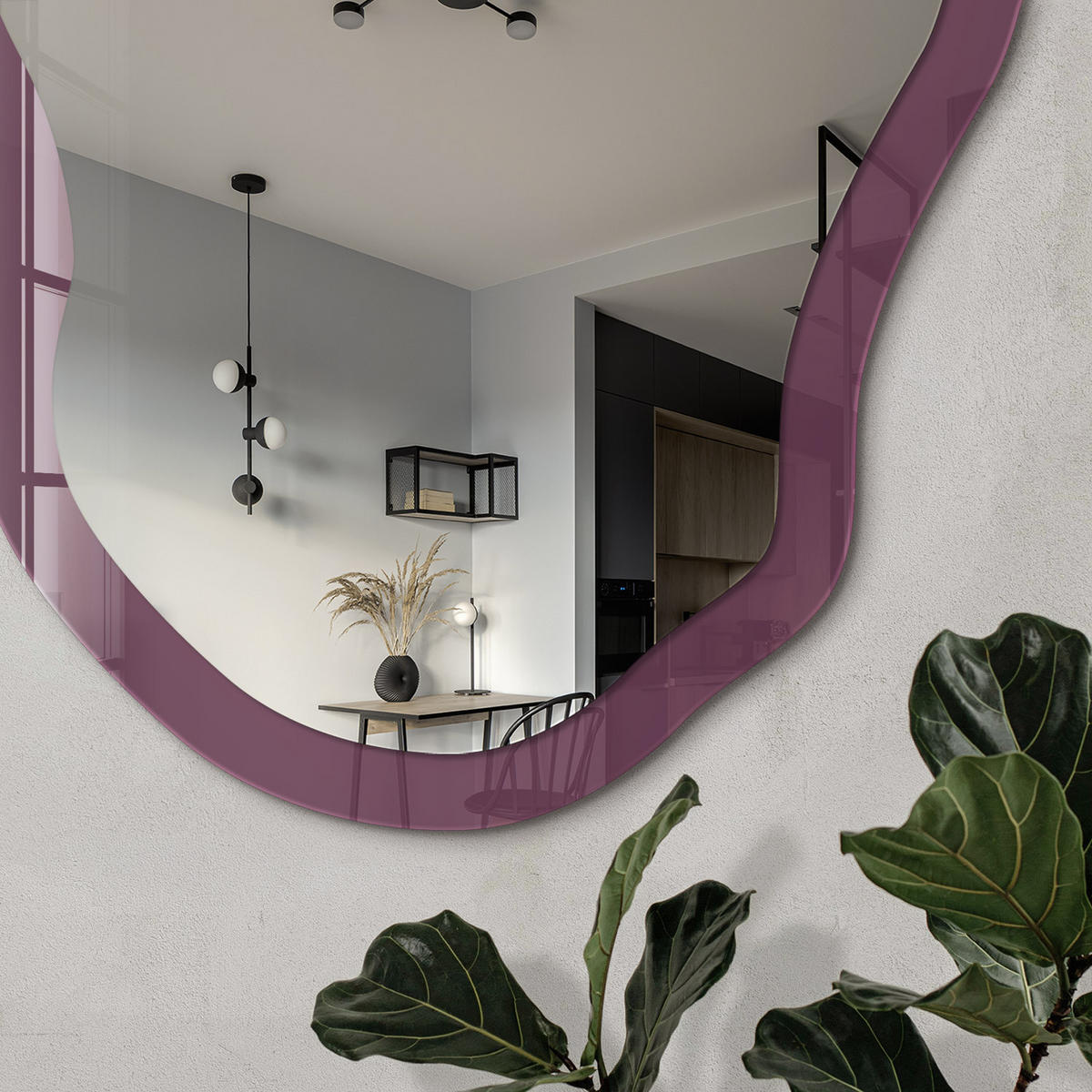 SPIEGEL 90x45 cm asymmetrisch mit Druck - Lila Farbe - Transparent, Glas (45/90/0.4cm) - TULUP