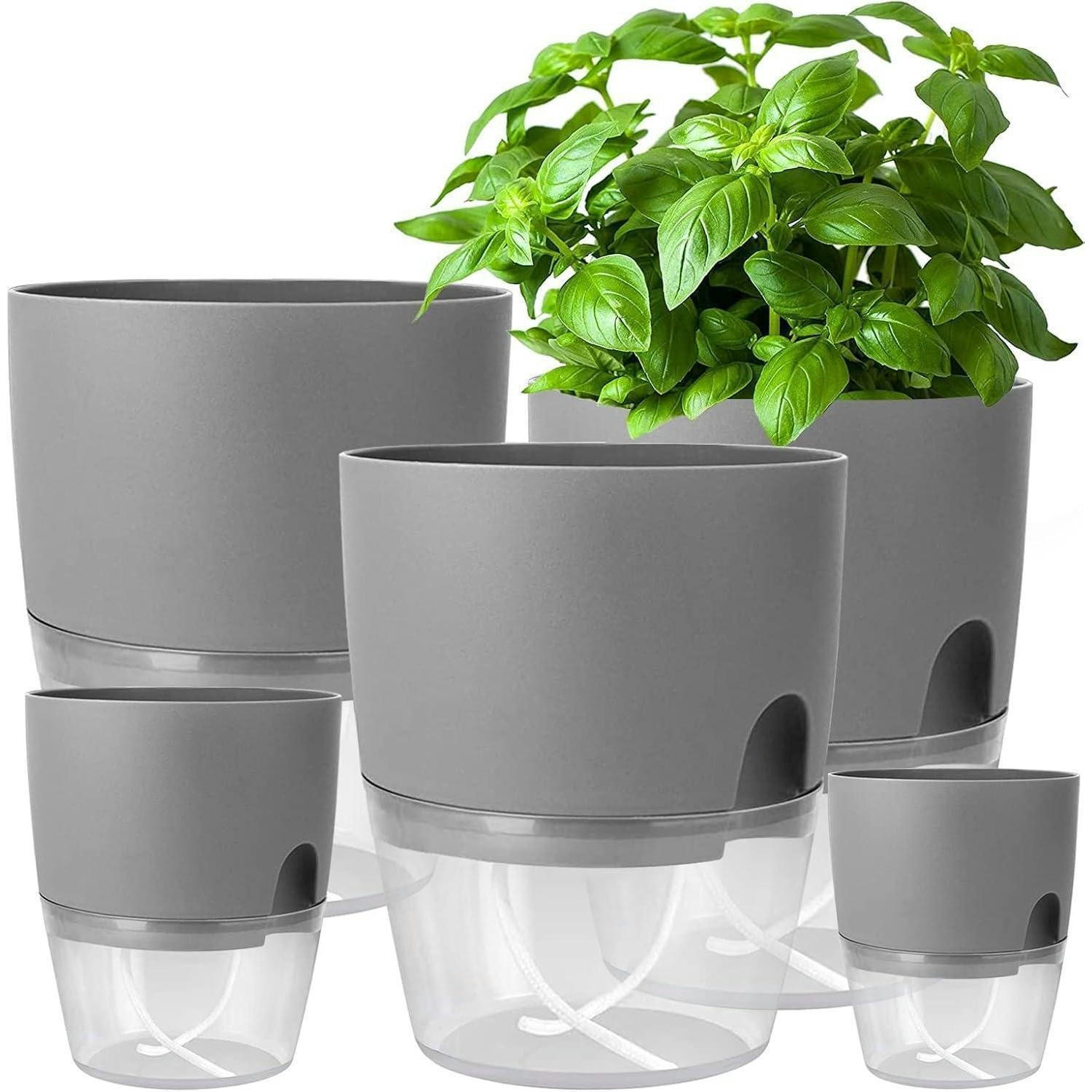 BLUMENTOPF 5er Set mit Bewässerungssystem Grau - Grau, Kunststoff (15.3/18/15.3cm)