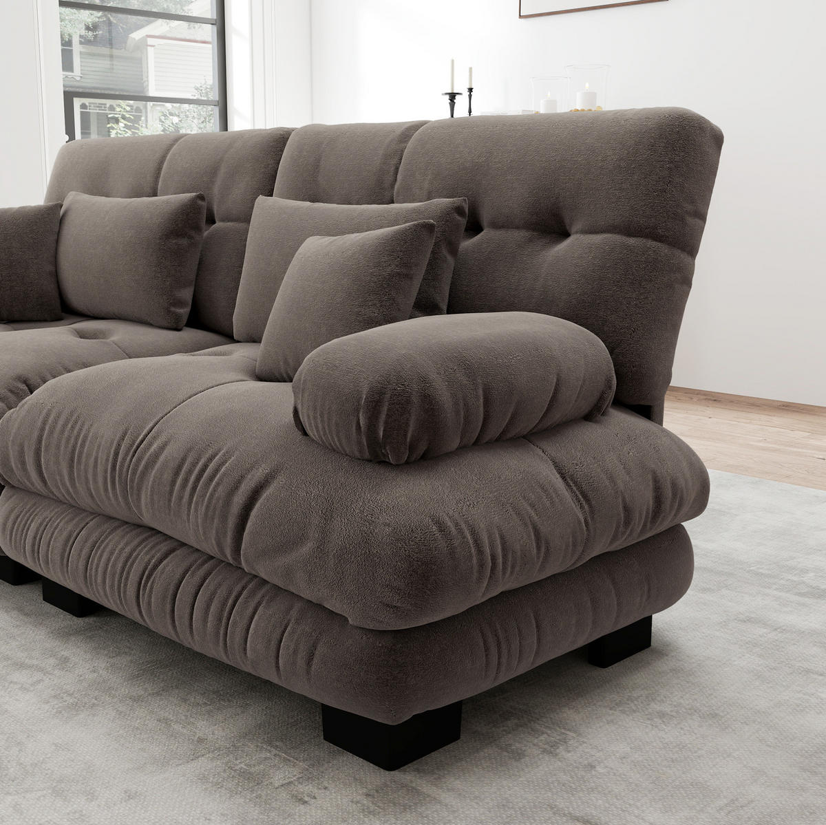WOHNLANDSCHAFT aus Chenille in Braun mit beweglichen Ottomans - Braun, Textil (145/81/406cm) - Modfu