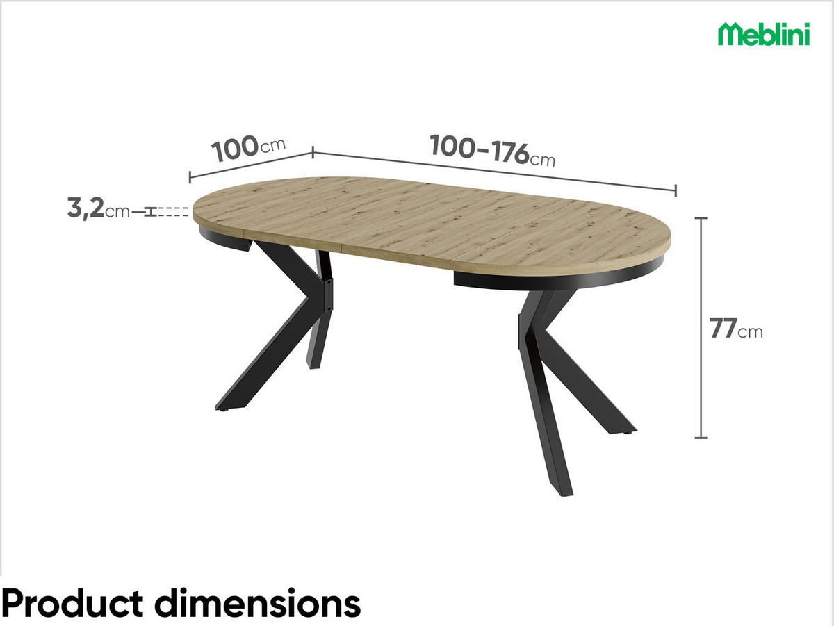ESSTISCH BAGIO - Schwarz/Eiche Artisan, Holzwerkstoff (100/100/77cm) - Meblini