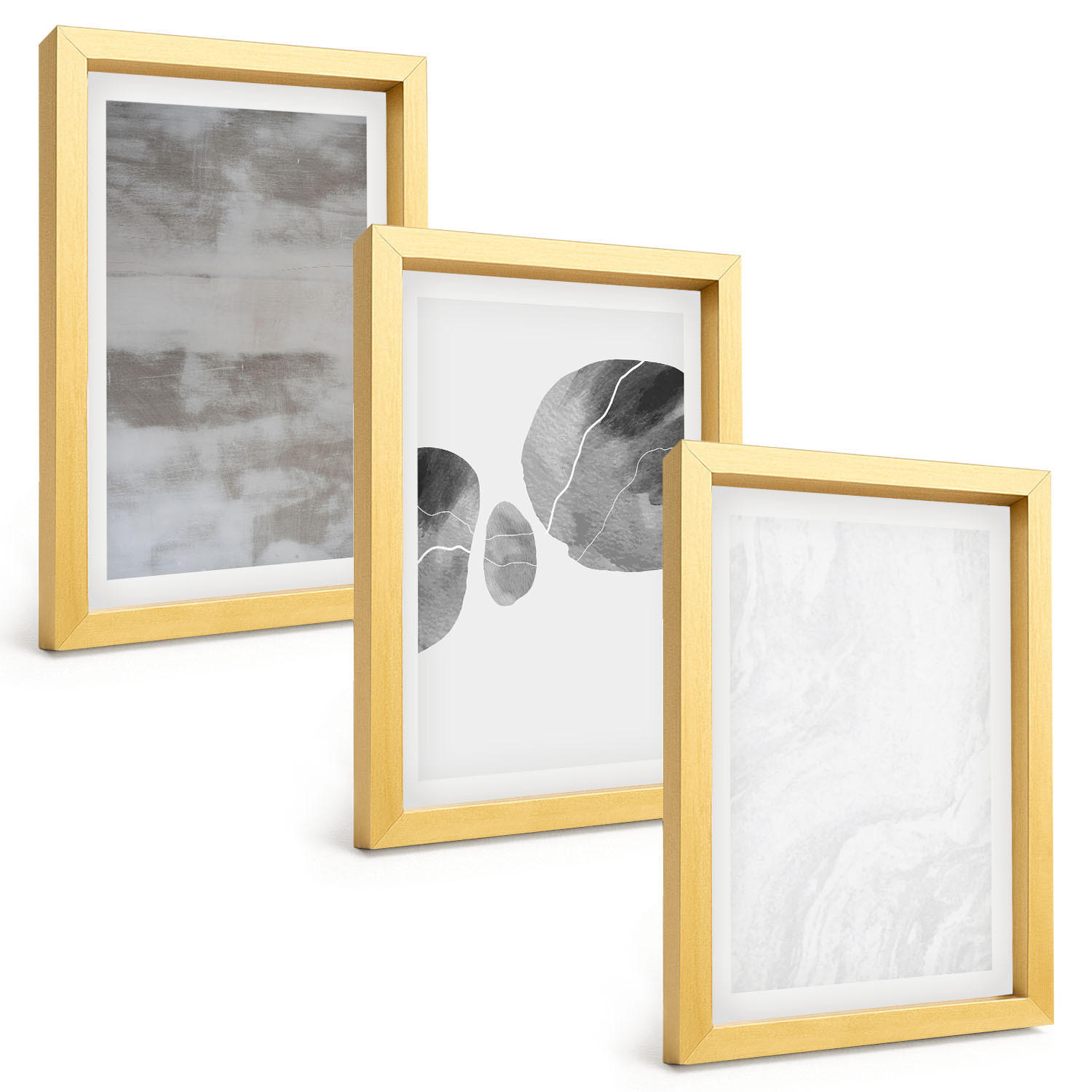 BILDER SET 3er Set - 20x30 cm Goldrahmen - Abstrakte moderne Strukturen - Goldfarben, Kunststoff (20/30cm) - TULUP