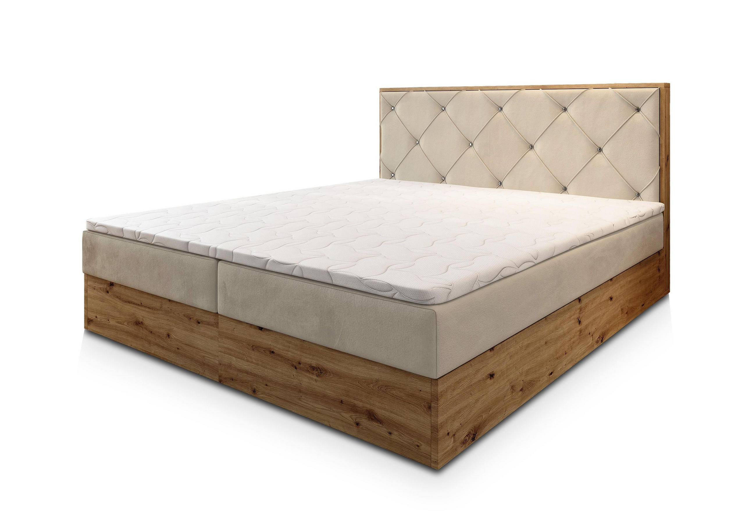 POSTEL BOXSPRING FOSCO 180x200 cm, s matrací a úložným prostorem, béžová - béžová, kompozitní dřevo/textil (180/200cm) - MASSENO