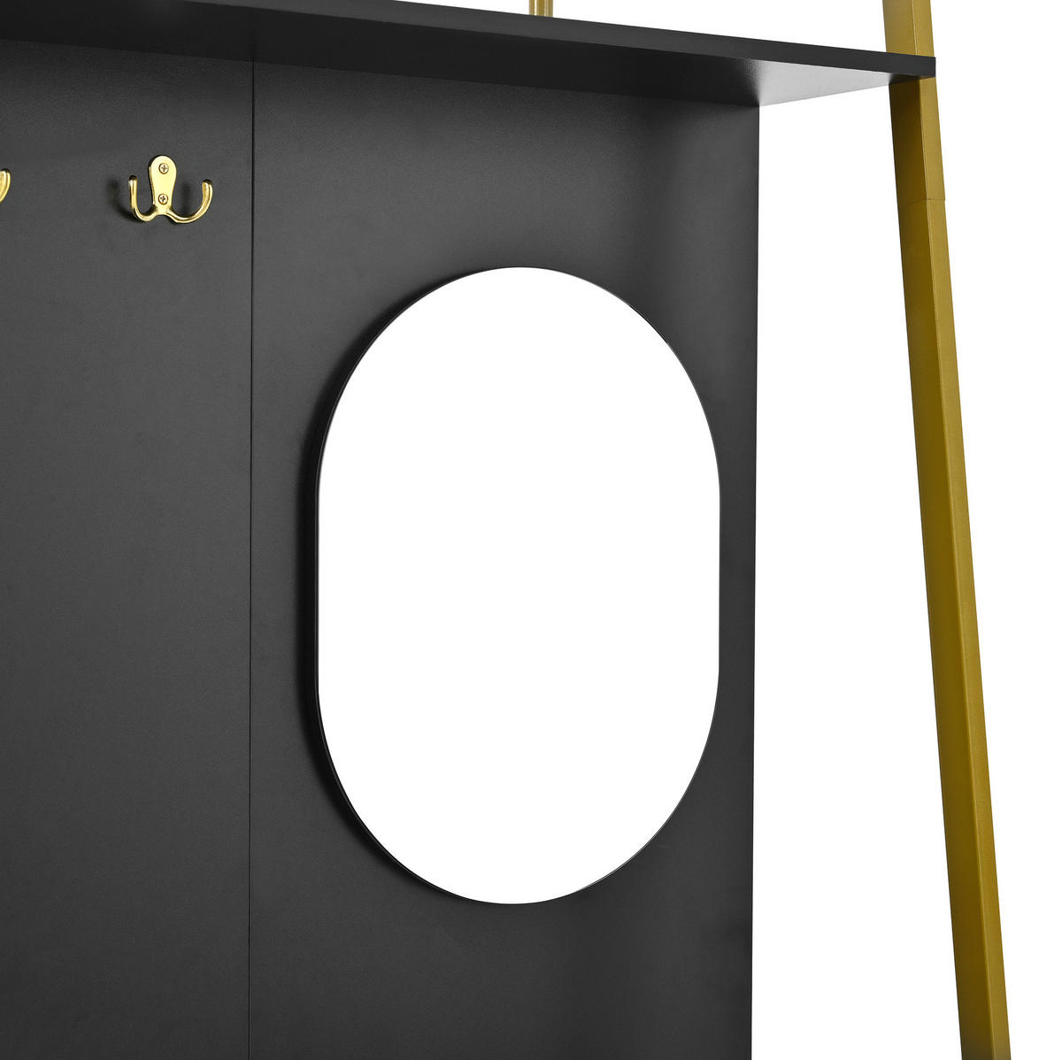 GARDEROBE-SET in Schwarz und Gold Flurgarderobe mit Spiegel und Schuhbank für Flur, B78/T38.5/H180.5 cm - Goldfarben/Schwarz, Glas/Holzwerkstoff (78/180.5/38.5cm) - STILVORA