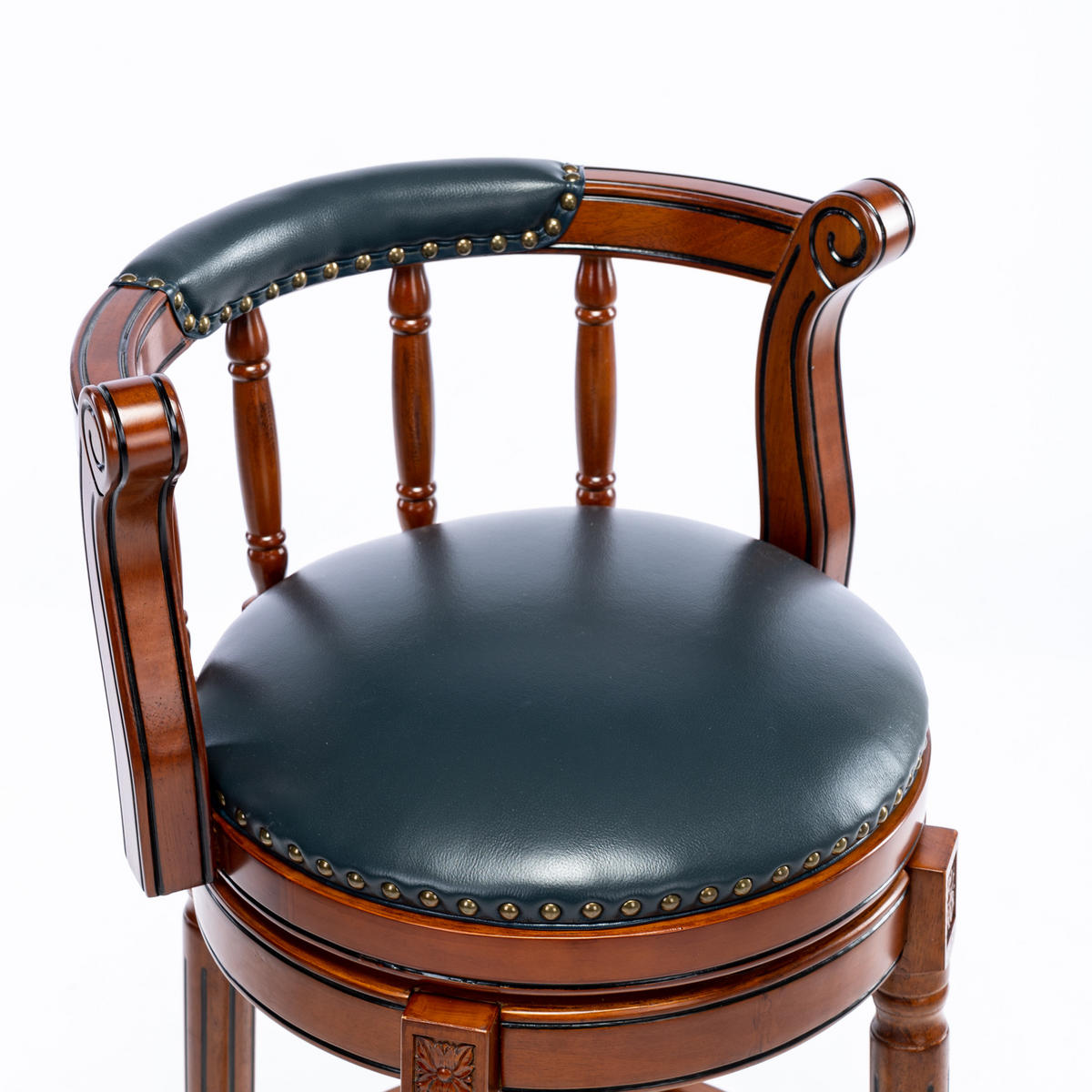 BARHOCKER 360° drehbar Sitzhöhe 66 cm Leder Holz Blau - Blau, Holz (54.8/96/54.8cm) - Meubliv