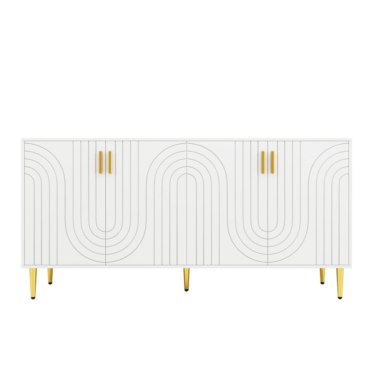 SIDEBOARD Wellenfront mit goldenen Griffen & Füßen Weißes - Weiß, Holzwerkstoff (152/75/40cm) - Urban Meuble