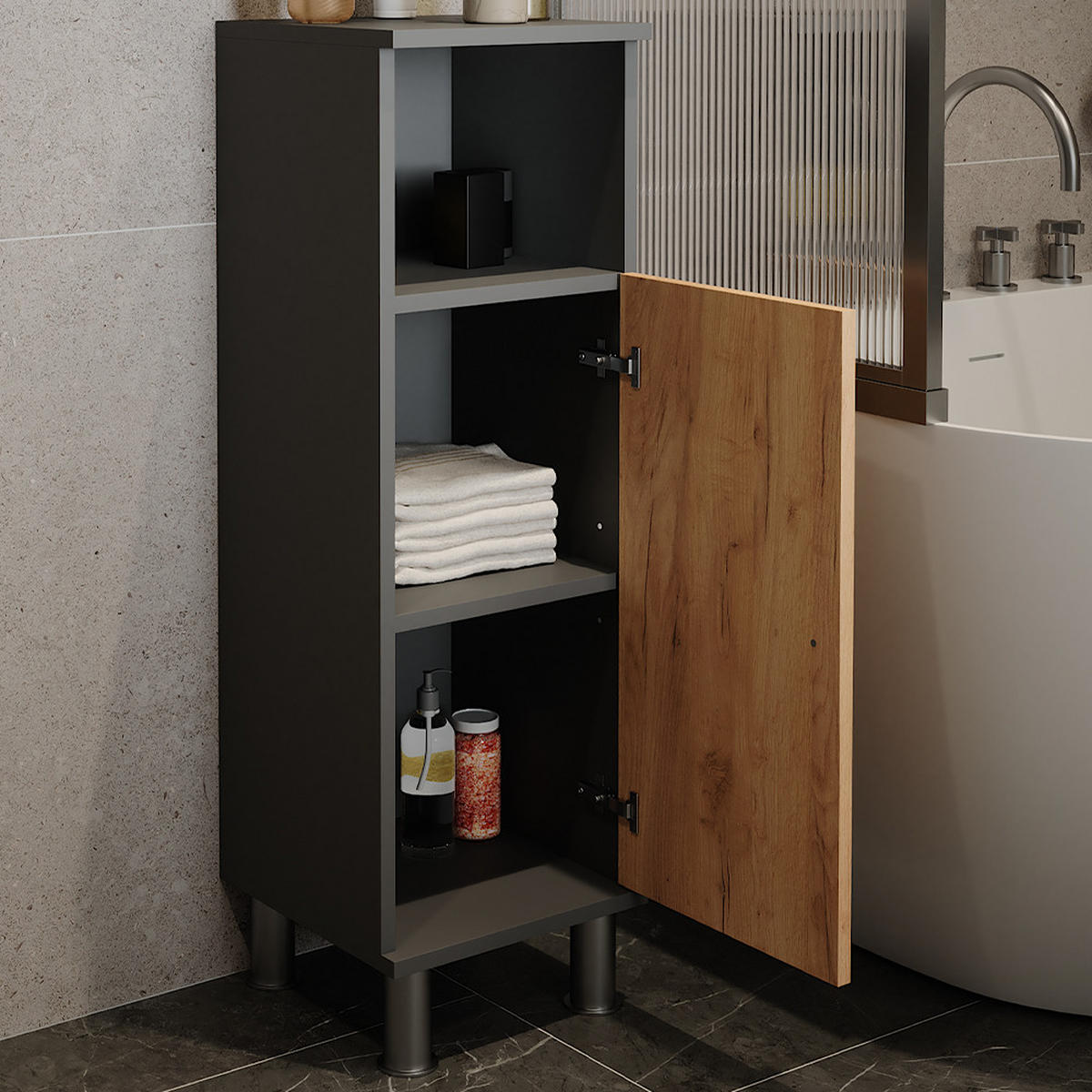 MIDISCHRANK Fynn Anthrazit/Goldkraft Eiche 30 x 95 cm - Honigeiche/Anthrazit, Holzwerkstoff (30/95/30cm) - Vicco