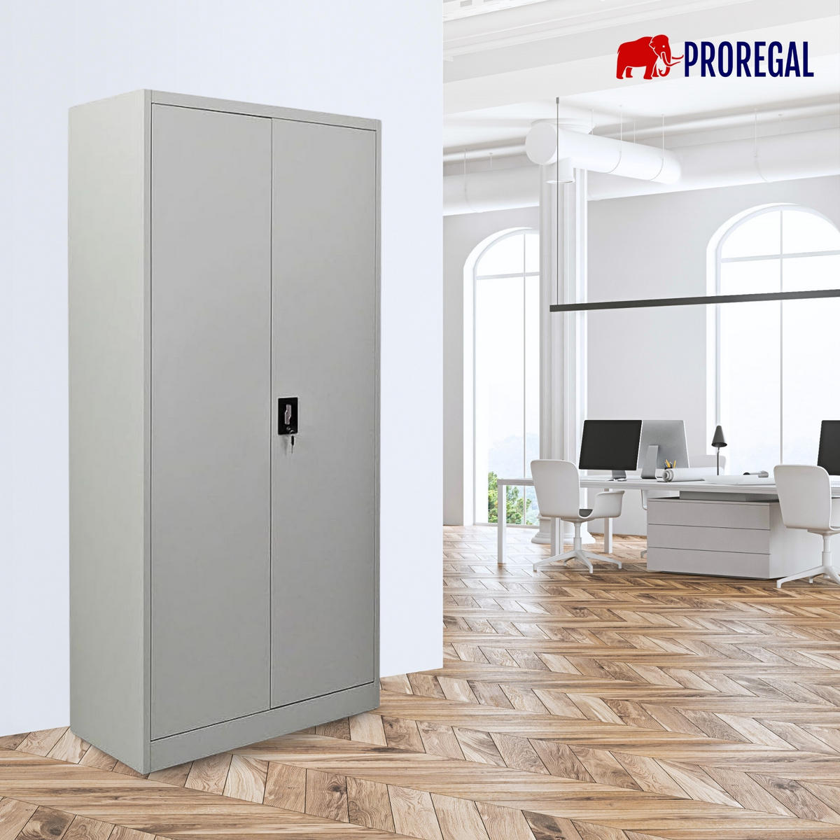FLÜGELTÜRENSCHRANK Elephant 2er-Set 180x80x40cm 4 Ebenen Lichtgrau - Hellgrau, Metall (160/180/40cm) - PROREGAL