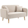 2 Sitzer Sofa, Couch mit 2 Wurfkissen, gepolsterter Doppelsofa mit Samtopik - Creme, Holz (70/80/130cm) - HOMCOM