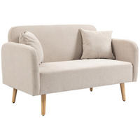 SOFA 2-Sitzer, Gummiholz, Samt Cremeweiß - Creme, Holz (70/80/130cm) - HOMCOM