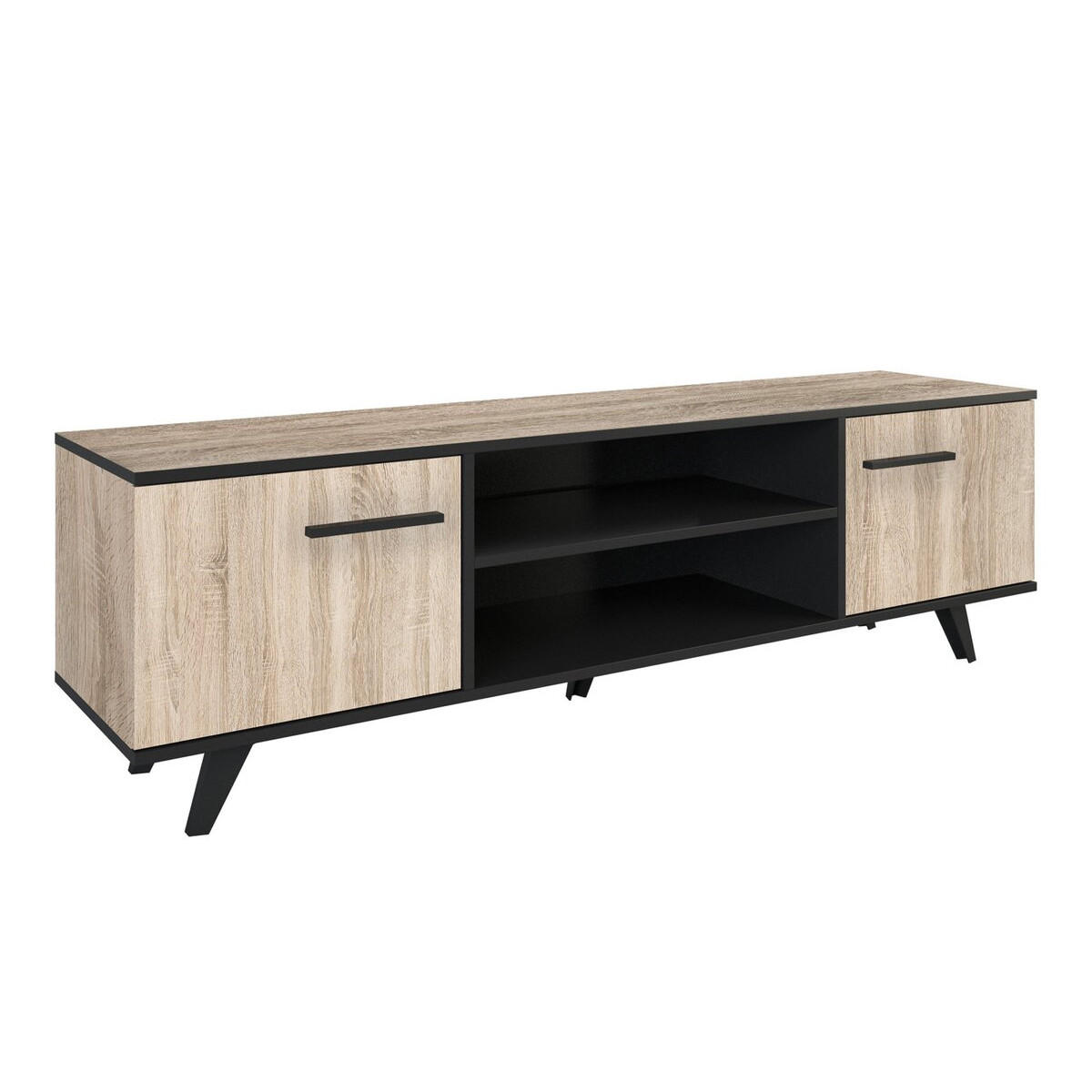 TV-MÖBEL mit 2 Türen und 2 Nischen L151,4 cm - Wayne - Schwarz/Eiche Artisan, Holzwerkstoff (39.3/46.2/151.4cm) - Calicosy