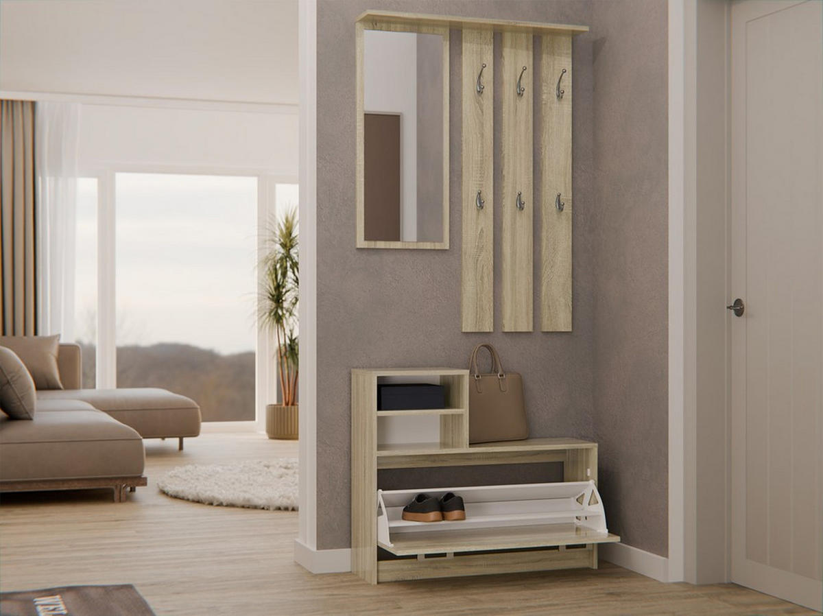 SET DE MOBILIER PENTRU HOL practic cu oglindă Sonoma 85/180/24 - stejar Sonoma, compozit lemnos (85/180/24cm) - RAUMHIRSCH FURNITURE