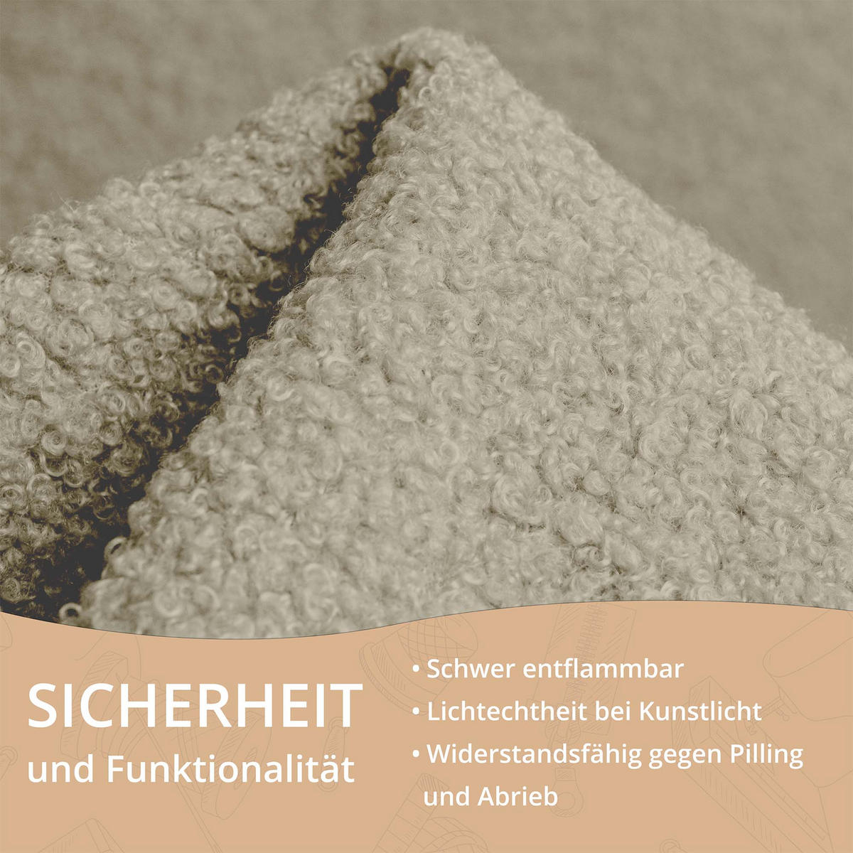 BOUCLESTOFF Quelle Beige– 315 g/m², 140 cm breit, weich & robust, feuer- & UV-resistent - Beige, Textil (140/100cm) - Dreamroots