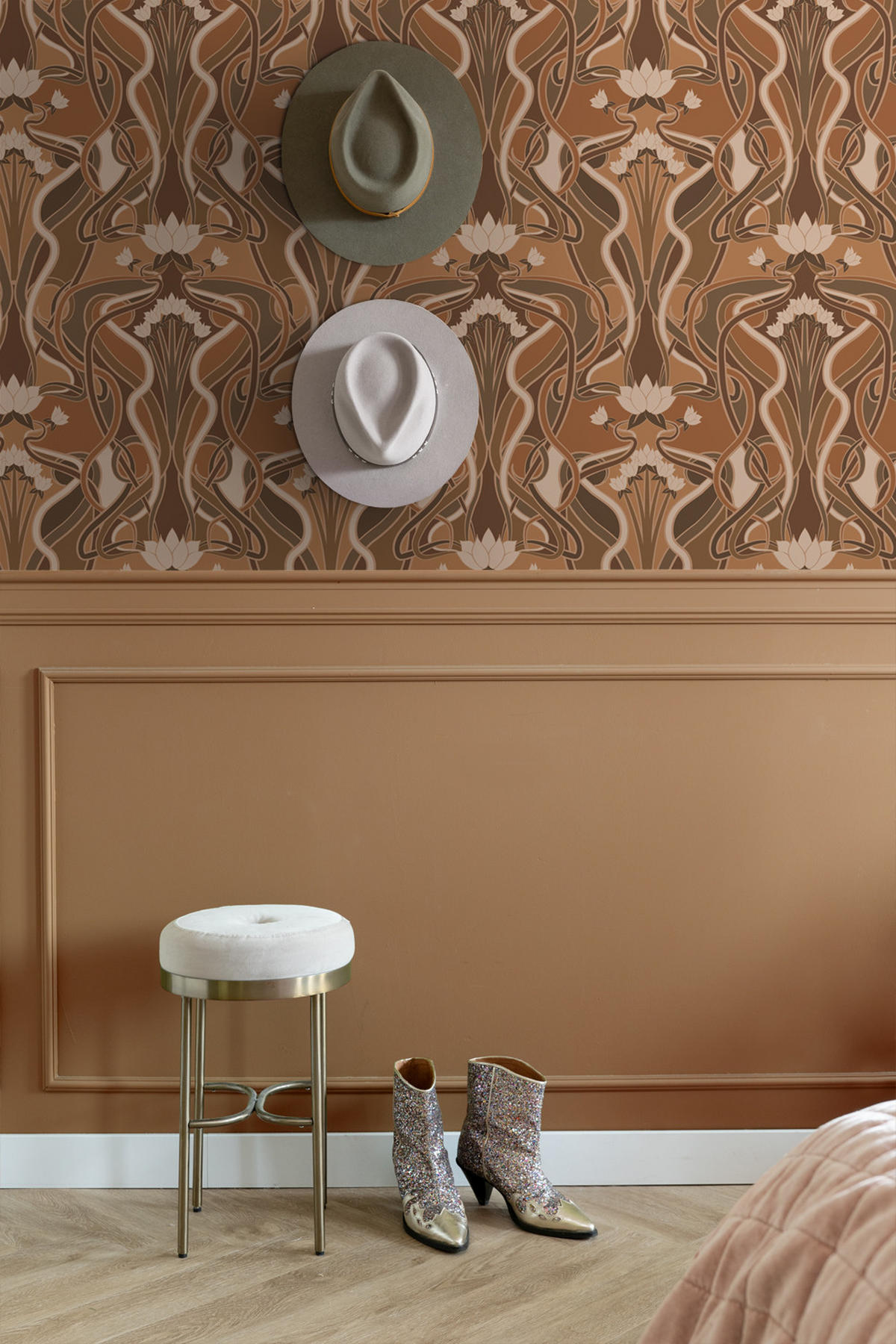 TAPETE Blumenmuster im Jugendstil 50 x 900 cm - Braun, Papier (50/900cm) - ESTAhome