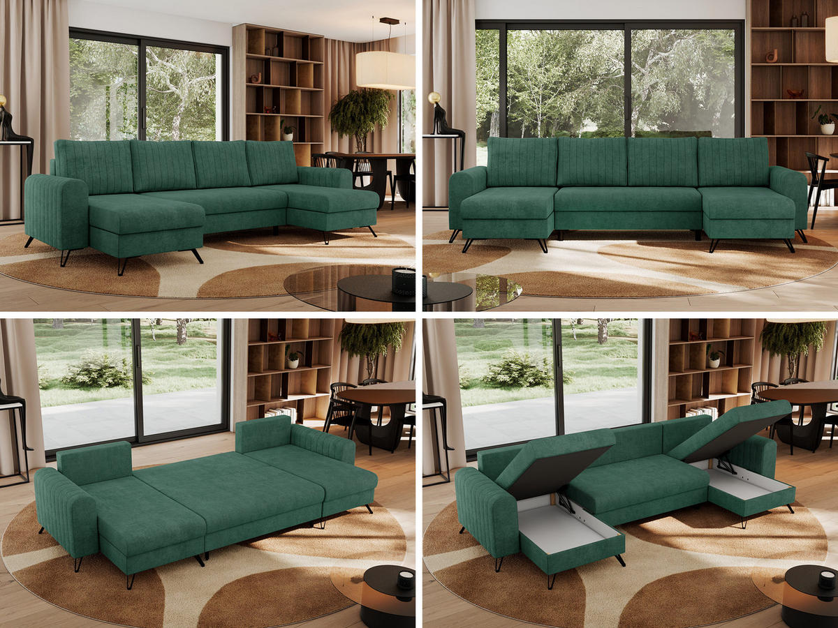 WOHNLANDSCHAFT AXEL U Struktur Grün - Schwarz/Grün, Textil/Metall (312/90/140cm) - MKS