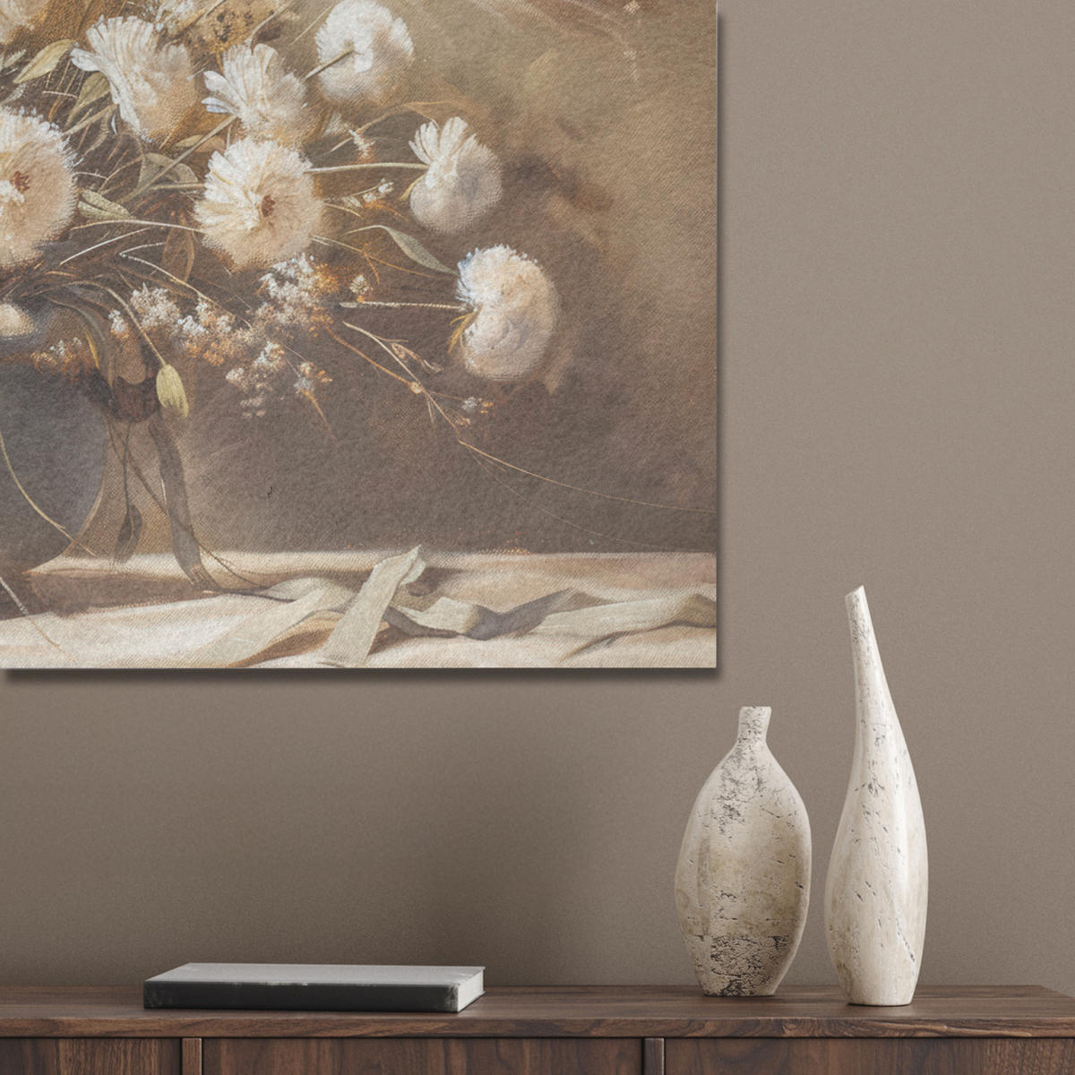 AKUSTIKBILD Blumen - Vase - Stilleben - Beige Akustikpaneele 90x60 cm - Creme, Kunststoff (90/60/0.9cm) - MuchoWow