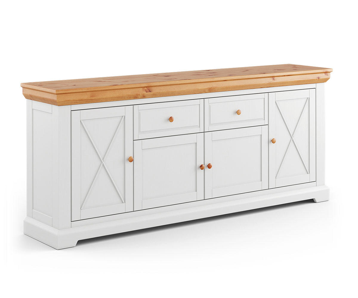 KOMMODE Marone Elite Weiß / Kiefer Natur 200 / 41 / 85cm - Weiß/Kieferfarben, Holz (200/85/41cm) - Feldmann-Wohnen