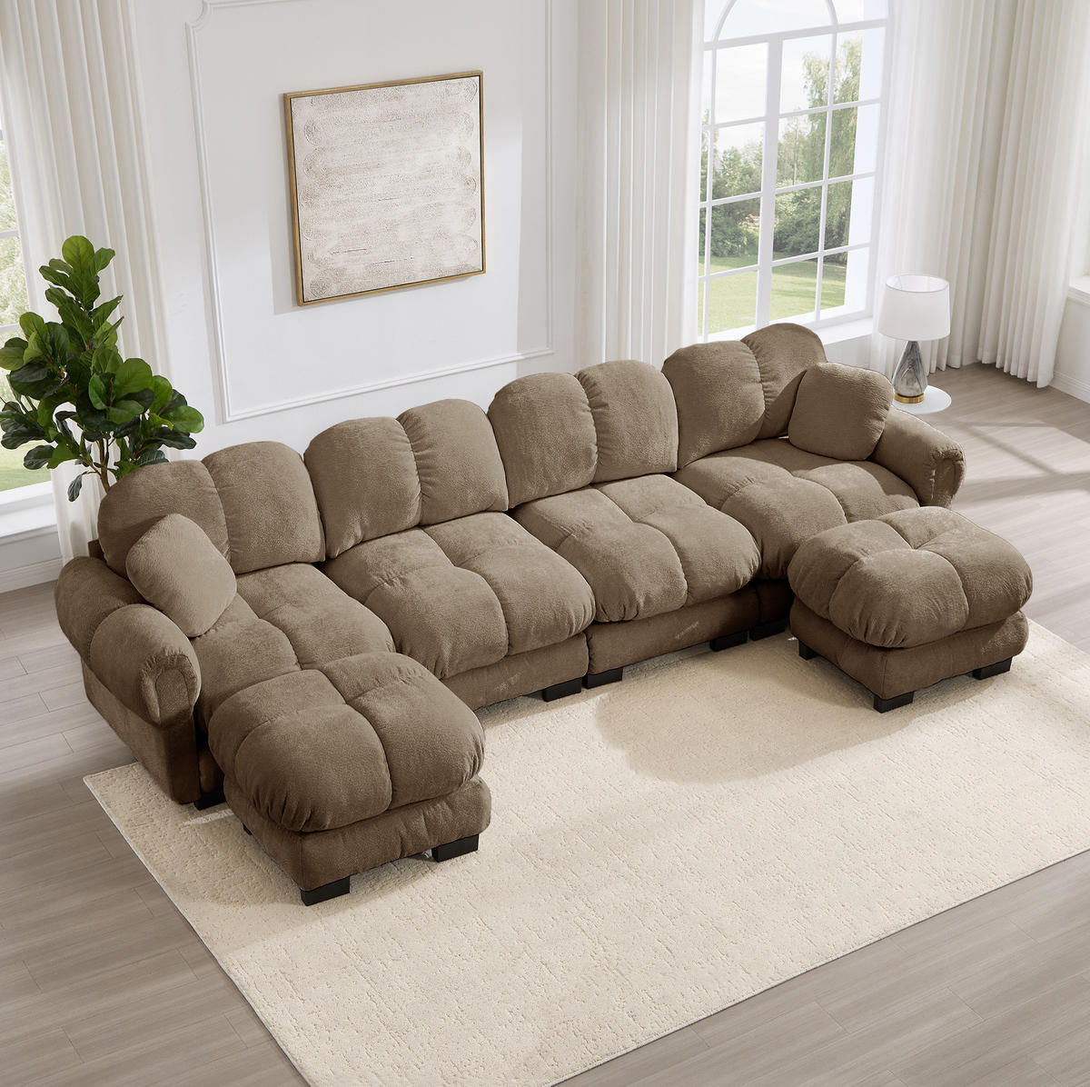 SOFA 330/149/90 cm in Braun aus Chenille mit modularer U-Form - Braun, Textil (149/90/330cm) - Flora Grace