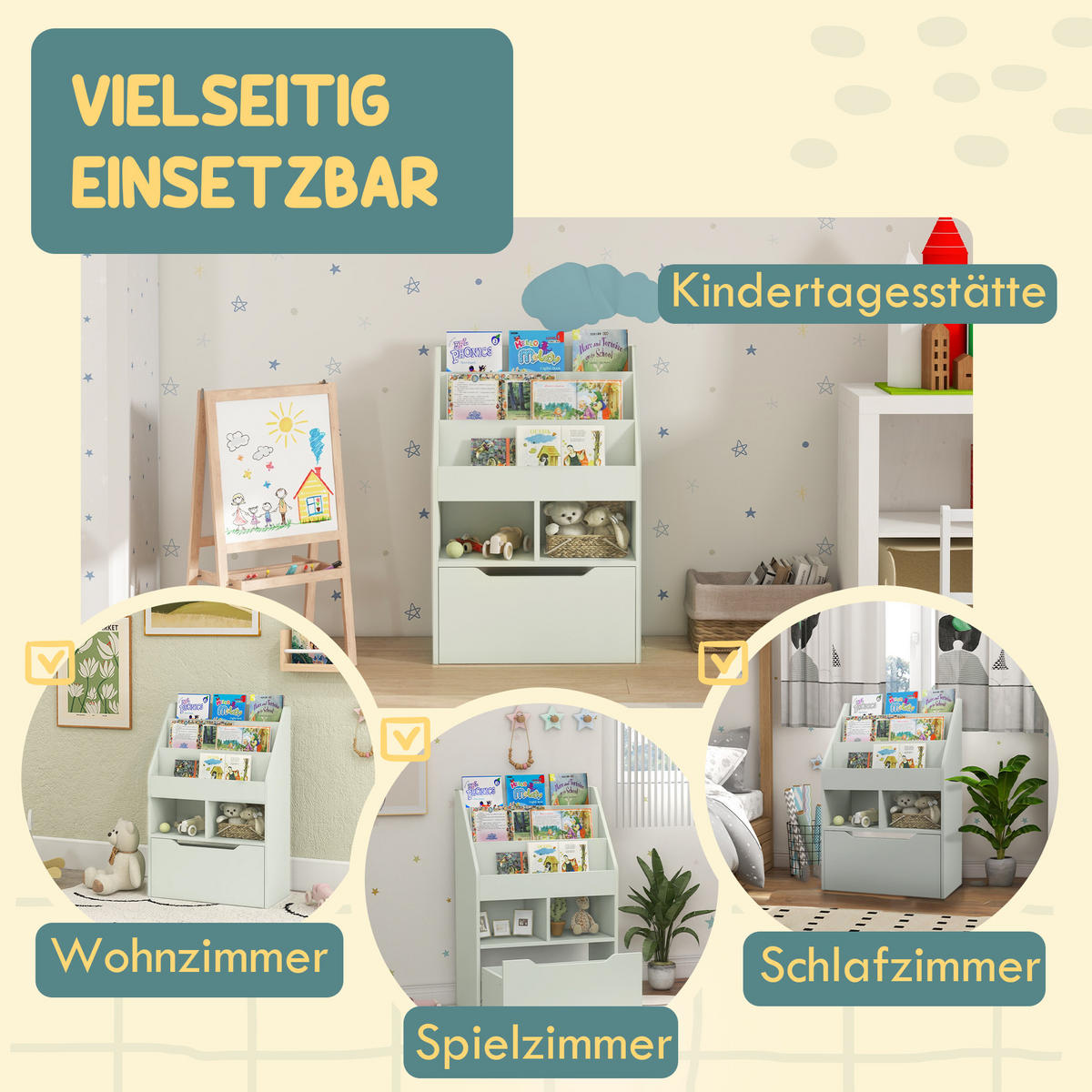 KINDERBÜCHERREGAL - Grün, Holzwerkstoff (29.9/90/60cm) - HOMCOM