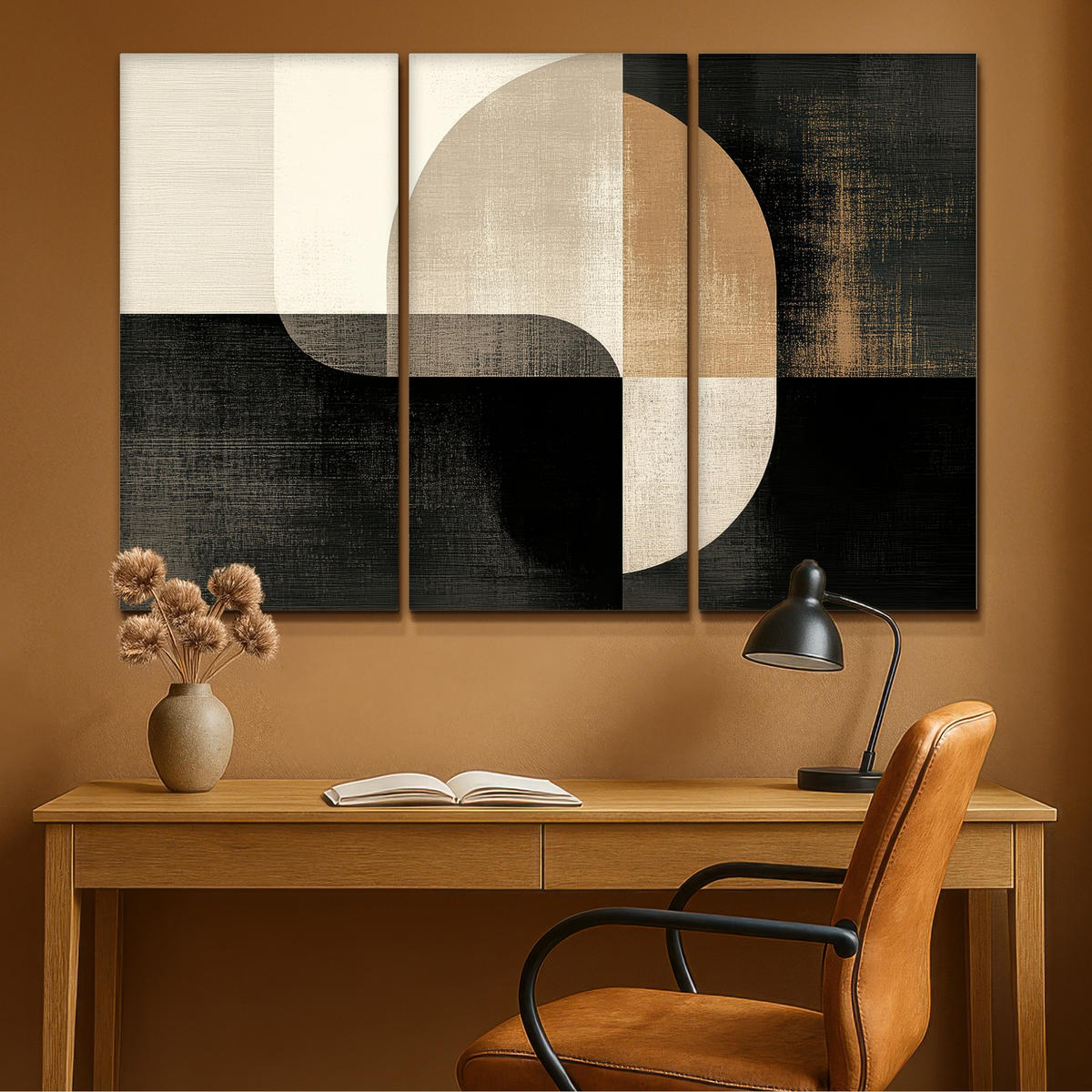 LEINWANDBILD 3er Set Formen - Abstrakt - Gold 120x80 cm - Schwarz, Textil (120/80cm) - MuchoWow
